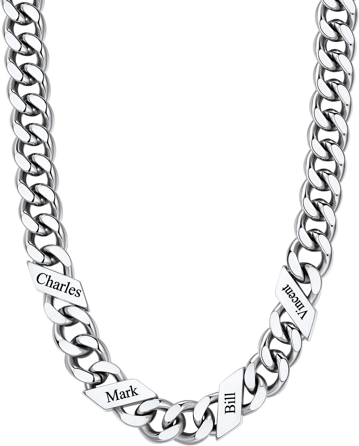 image:imageChainsHouse Personalized Cuban Link Chain for Men WomenCustom Engraved 16 Names5mm7mm9mm12mm Width Chain Name Necklace with Gift BoxHypoallergenic amp WaterproofCSteelMen12mm width