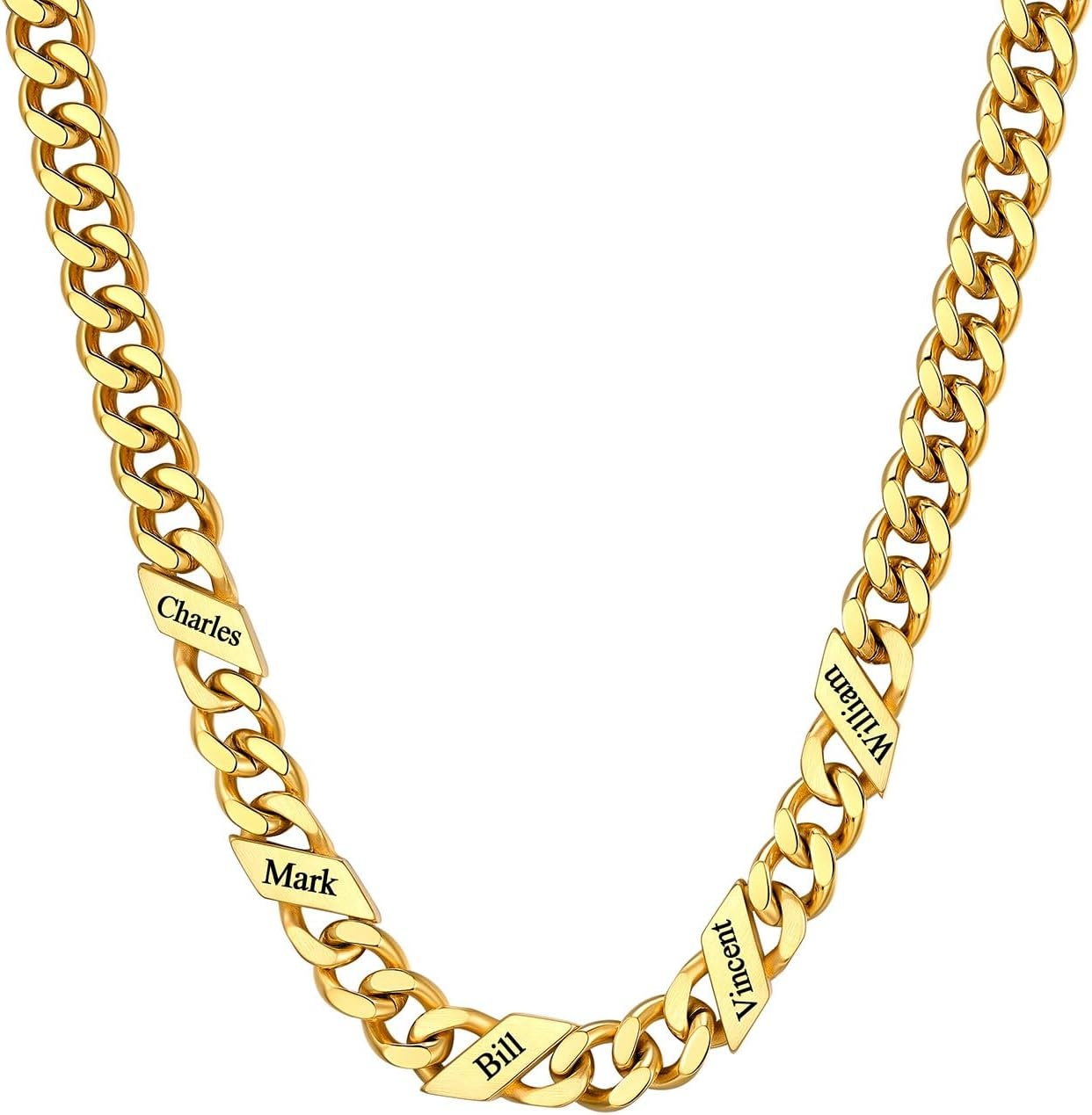 image:imageChainsHouse Personalized Cuban Link Chain for Men WomenCustom Engraved 16 Names5mm7mm9mm12mm Width Chain Name Necklace with Gift BoxHypoallergenic amp WaterproofPGoldWomen9mm width