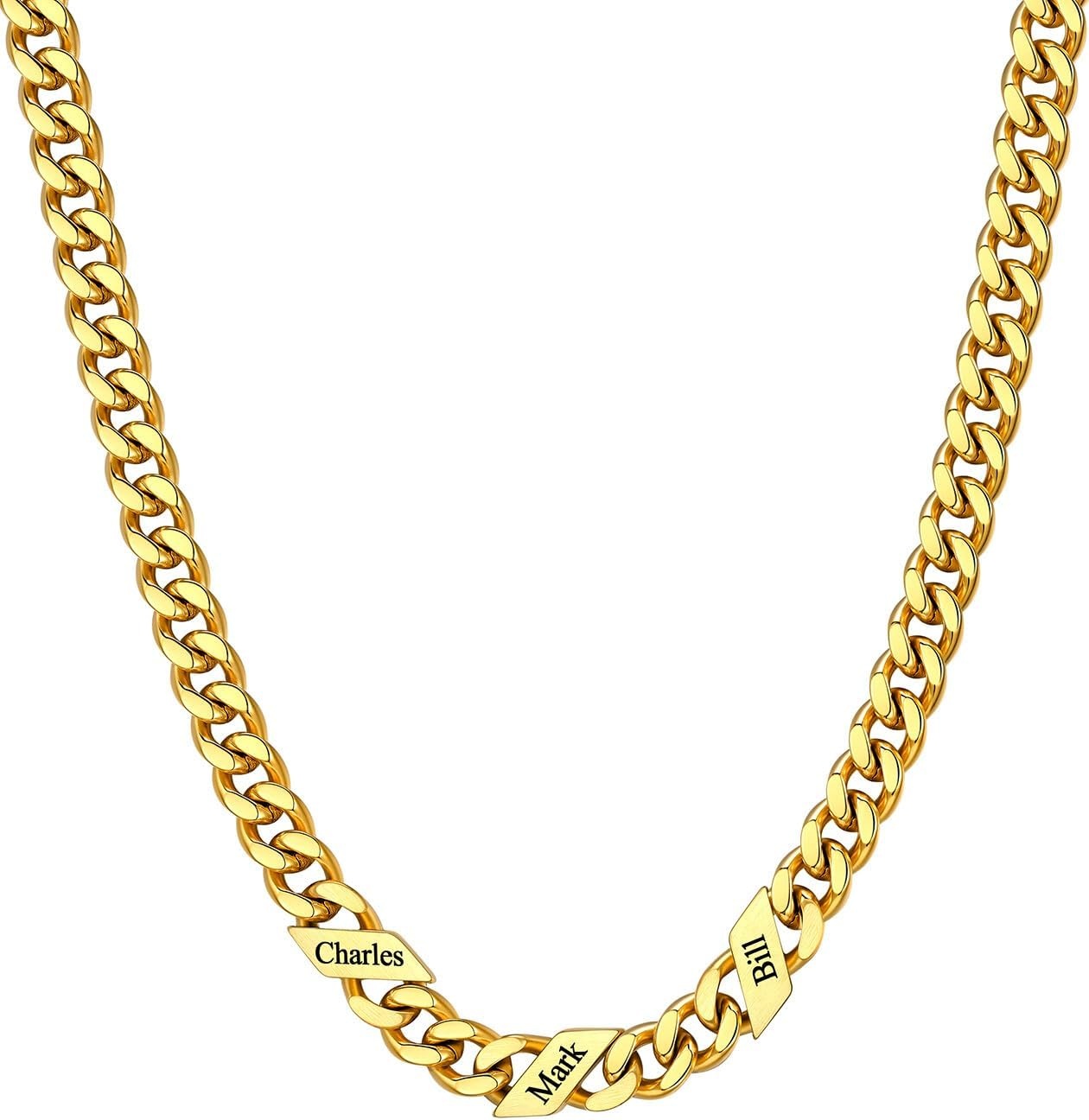 image:imageChainsHouse Personalized Cuban Link Chain for Men WomenCustom Engraved 16 Names5mm7mm9mm12mm Width Chain Name Necklace with Gift BoxHypoallergenic amp WaterproofOGoldWomen7mm width