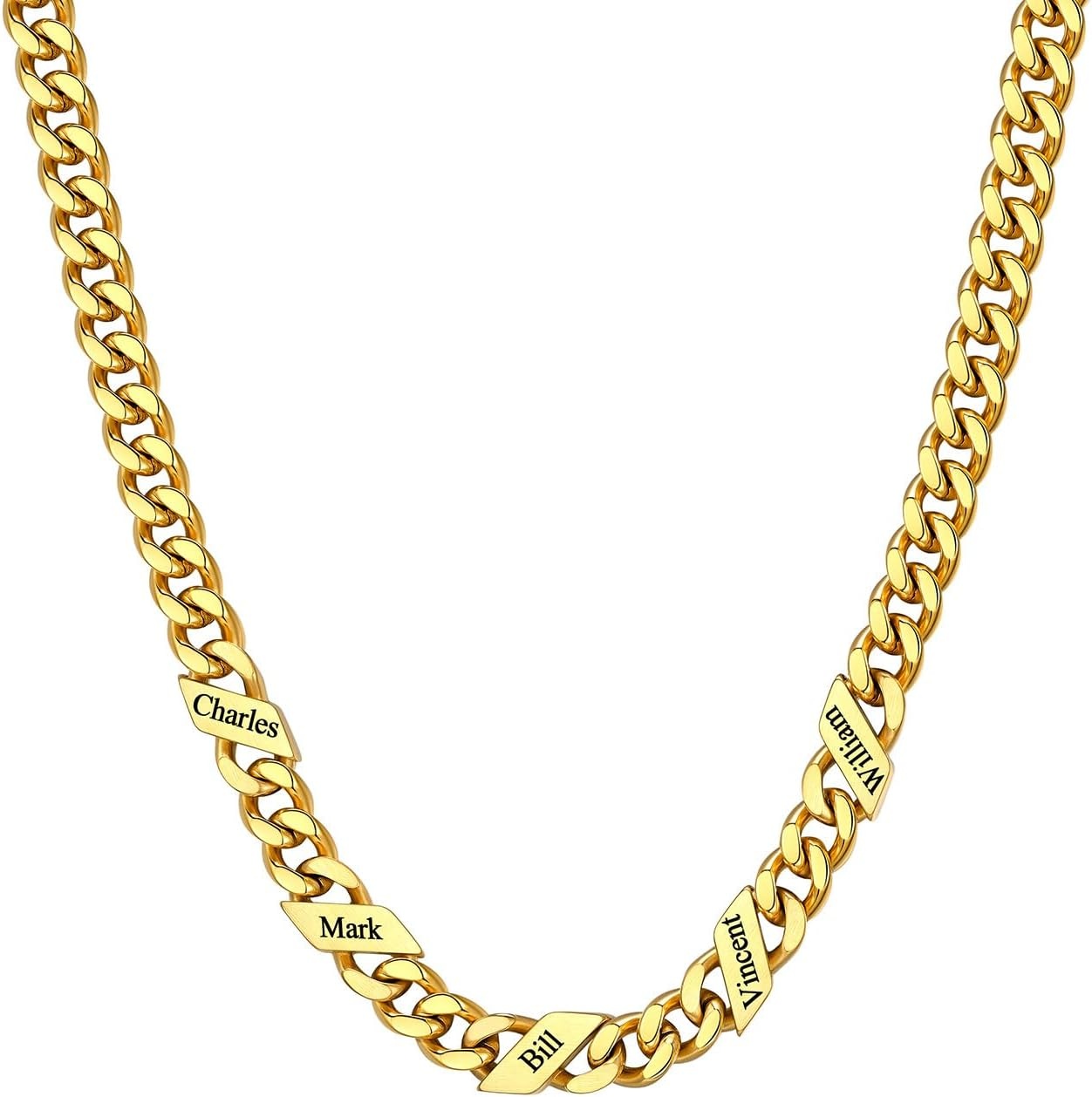 image:imageChainsHouse Personalized Cuban Link Chain for Men WomenCustom Engraved 16 Names5mm7mm9mm12mm Width Chain Name Necklace with Gift BoxHypoallergenic amp WaterproofOGoldWomen7mm width