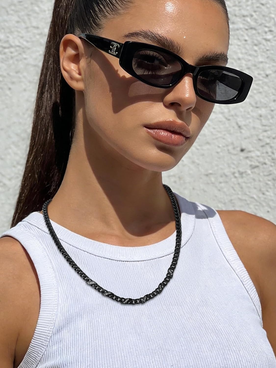 image:imageChainsHouse Personalized Cuban Link Chain for Men WomenCustom Engraved 16 Names5mm7mm9mm12mm Width Chain Name Necklace with Gift BoxHypoallergenic amp WaterproofRBlackWomen7mm width