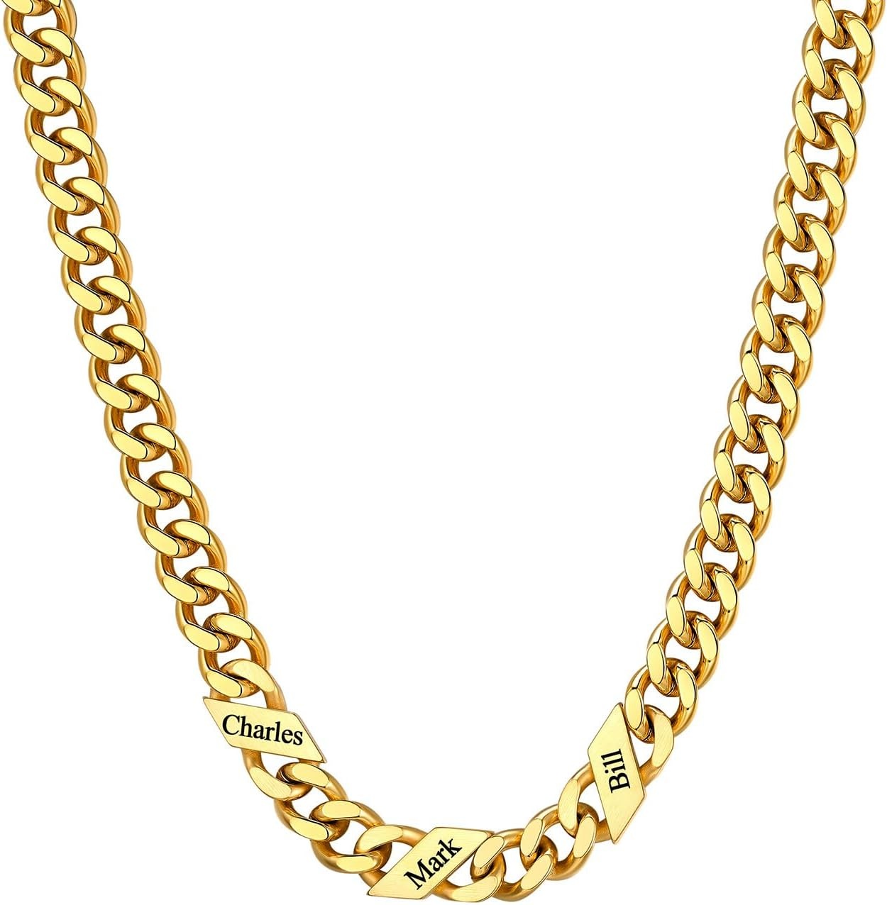 image:imageChainsHouse Personalized Cuban Link Chain for Men WomenCustom Engraved 16 Names5mm7mm9mm12mm Width Chain Name Necklace with Gift BoxHypoallergenic amp WaterproofPGoldWomen9mm width