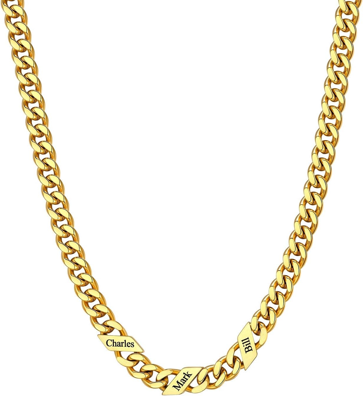 image:imageChainsHouse Personalized Cuban Link Chain for Men WomenCustom Engraved 16 Names5mm7mm9mm12mm Width Chain Name Necklace with Gift BoxHypoallergenic amp WaterproofDGoldMen7mm width