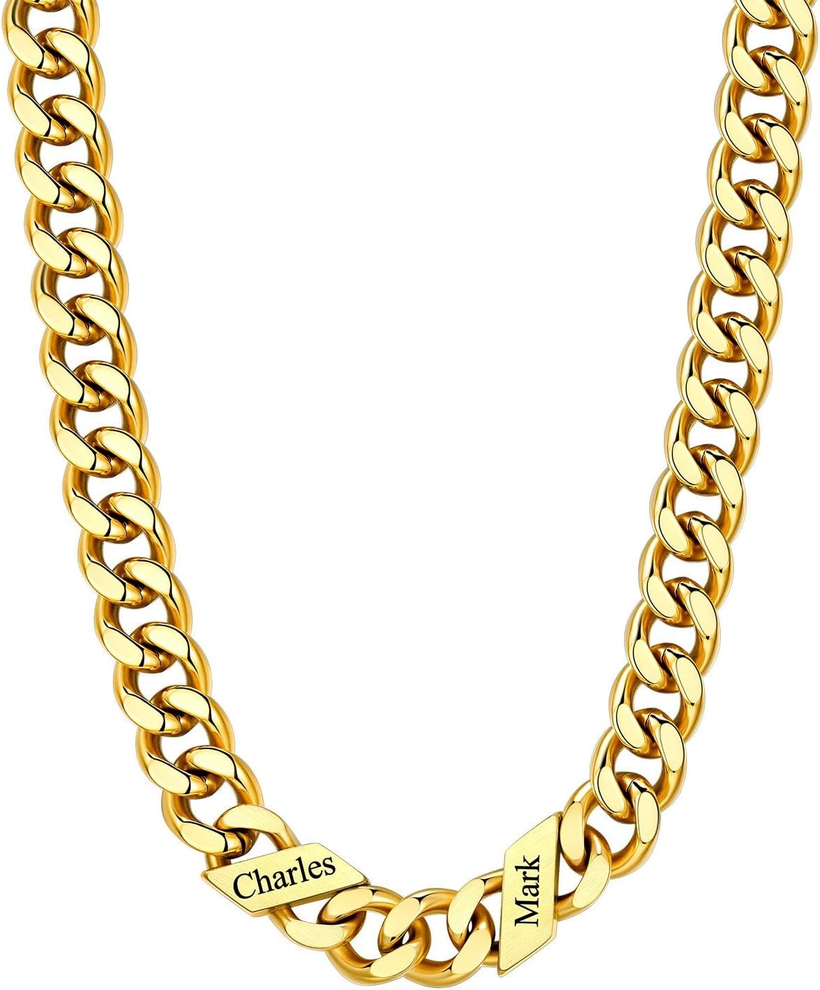image:imageChainsHouse Personalized Cuban Link Chain for Men WomenCustom Engraved 16 Names5mm7mm9mm12mm Width Chain Name Necklace with Gift BoxHypoallergenic amp WaterproofGGoldMen9mm width