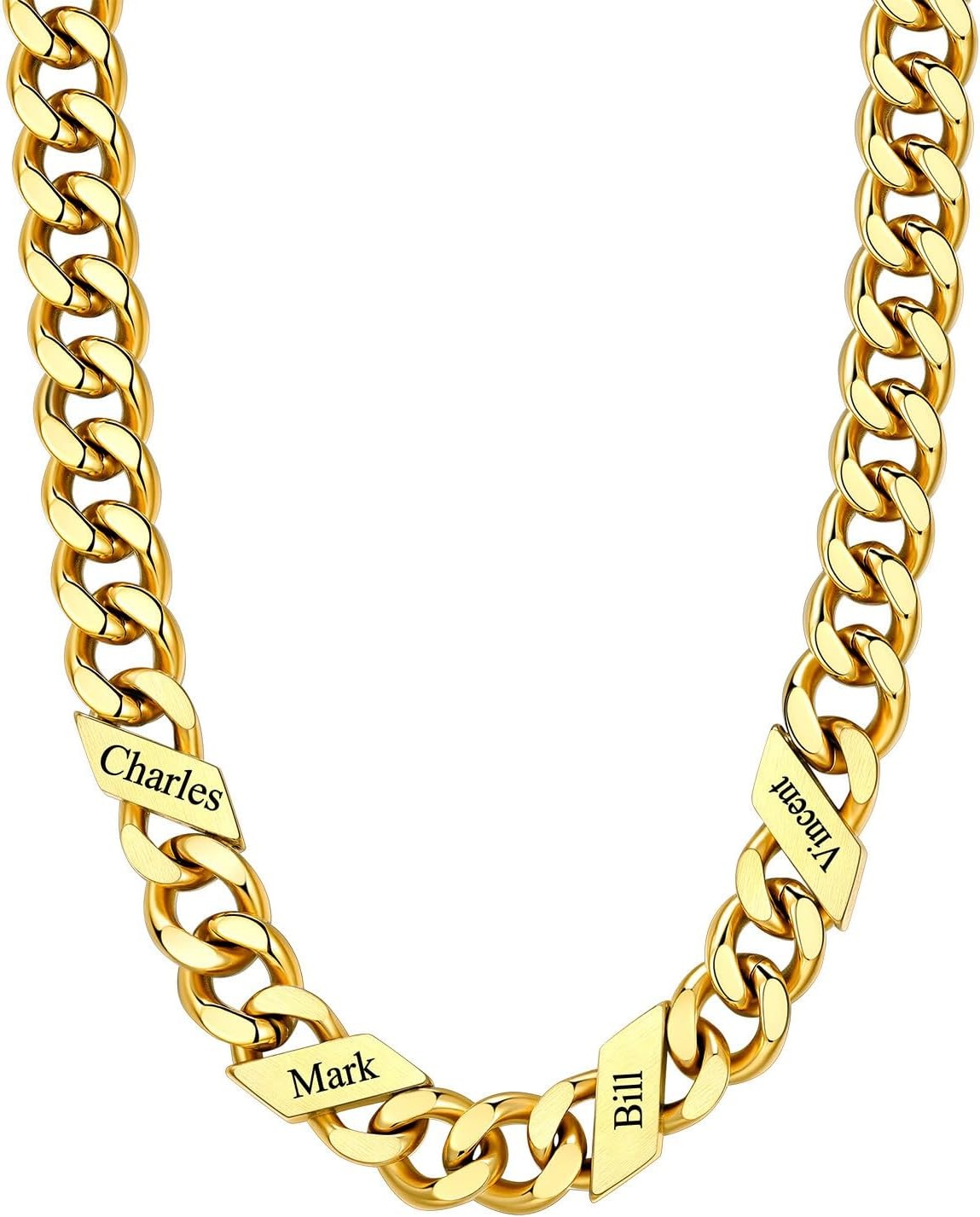 image:imageChainsHouse Personalized Cuban Link Chain for Men WomenCustom Engraved 16 Names5mm7mm9mm12mm Width Chain Name Necklace with Gift BoxHypoallergenic amp WaterproofGGoldMen9mm width