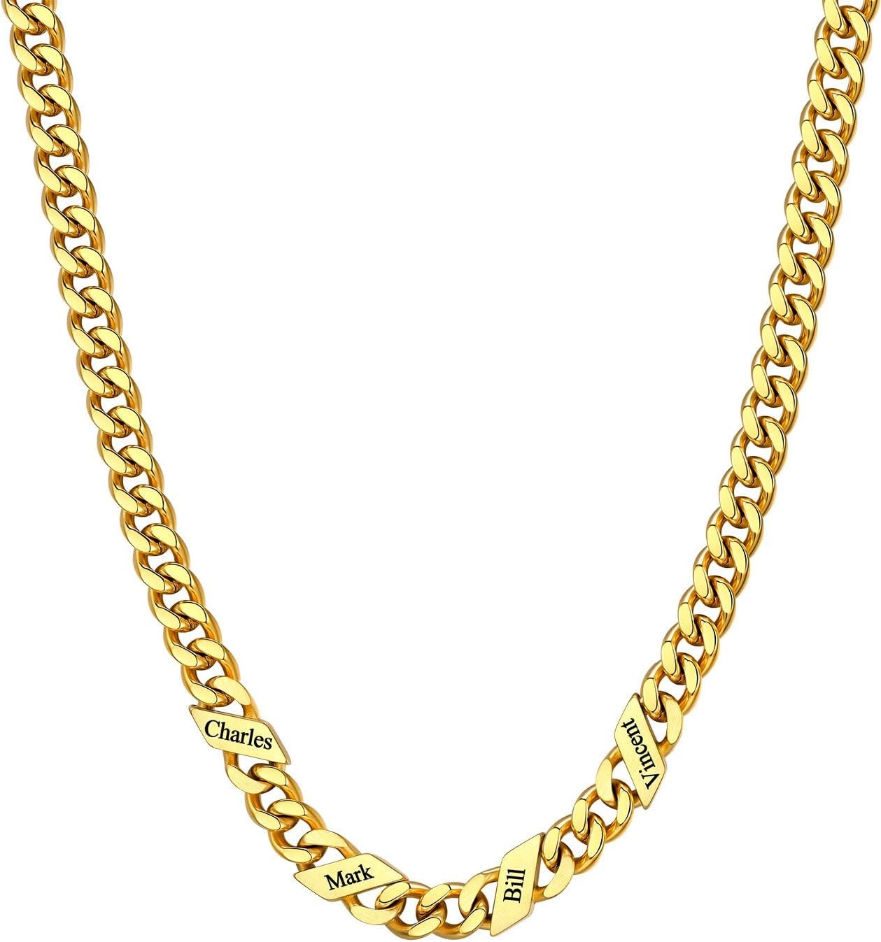 image:imageChainsHouse Personalized Cuban Link Chain for Men WomenCustom Engraved 16 Names5mm7mm9mm12mm Width Chain Name Necklace with Gift BoxHypoallergenic amp WaterproofDGoldMen7mm width