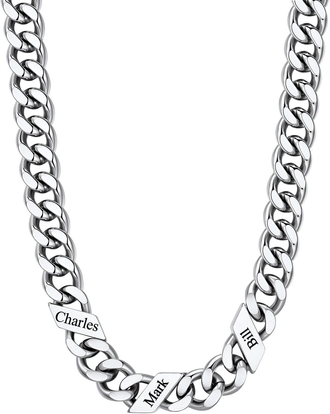 image:imageChainsHouse Personalized Cuban Link Chain for Men WomenCustom Engraved 16 Names5mm7mm9mm12mm Width Chain Name Necklace with Gift BoxHypoallergenic amp WaterproofCSteelMen12mm width