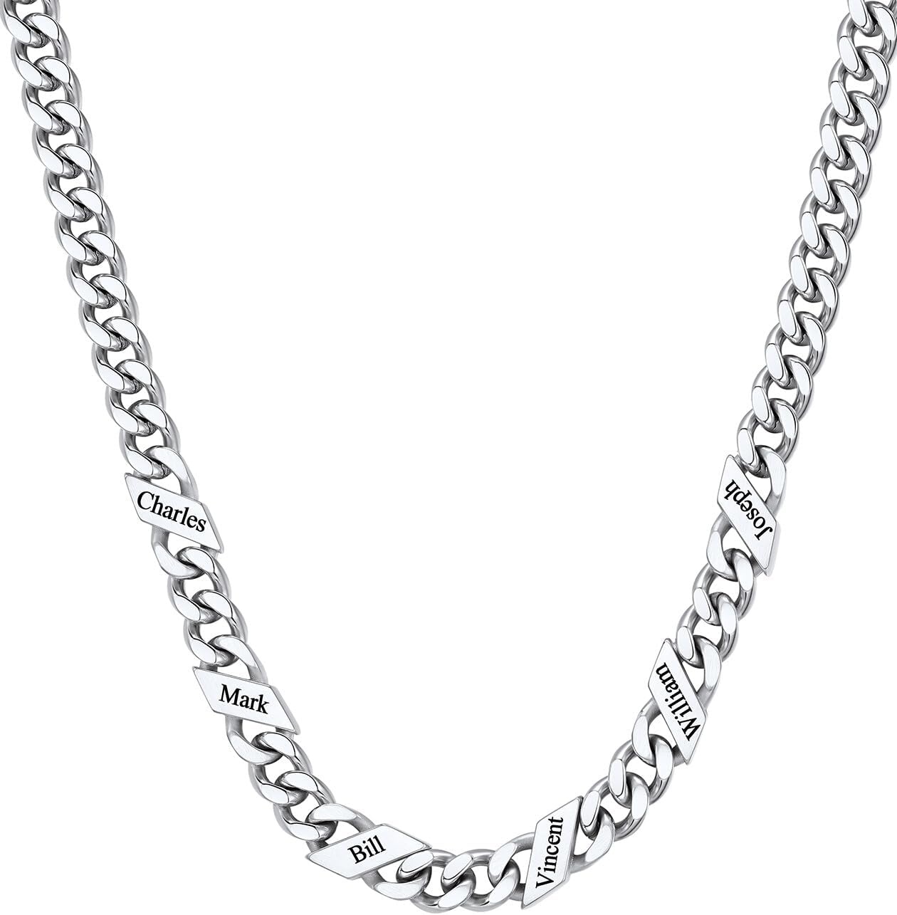image:imageChainsHouse Personalized Cuban Link Chain for Men WomenCustom Engraved 16 Names5mm7mm9mm12mm Width Chain Name Necklace with Gift BoxHypoallergenic amp WaterproofLSteelWomen7mm width