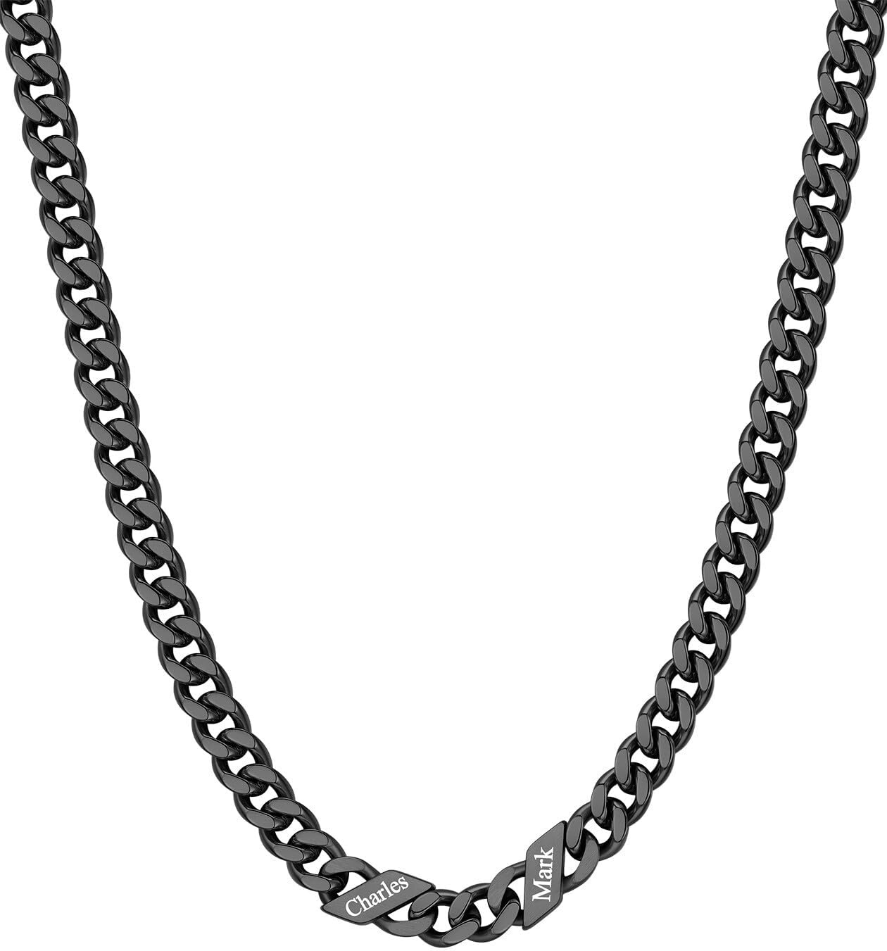 image:imageChainsHouse Personalized Cuban Link Chain for Men WomenCustom Engraved 16 Names5mm7mm9mm12mm Width Chain Name Necklace with Gift BoxHypoallergenic amp WaterproofHBlackMen7mm width