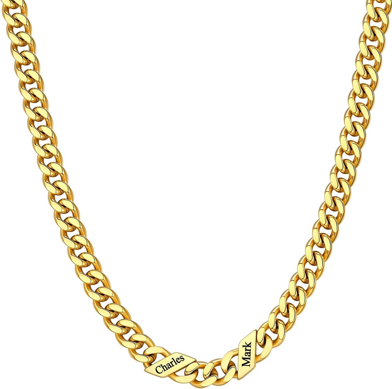 image:imageChainsHouse Personalized Cuban Link Chain for Men WomenCustom Engraved 16 Names5mm7mm9mm12mm Width Chain Name Necklace with Gift BoxHypoallergenic amp WaterproofOGoldWomen7mm width