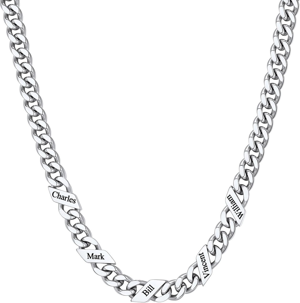 image:imageChainsHouse Personalized Cuban Link Chain for Men WomenCustom Engraved 16 Names5mm7mm9mm12mm Width Chain Name Necklace with Gift BoxHypoallergenic amp WaterproofLSteelWomen7mm width