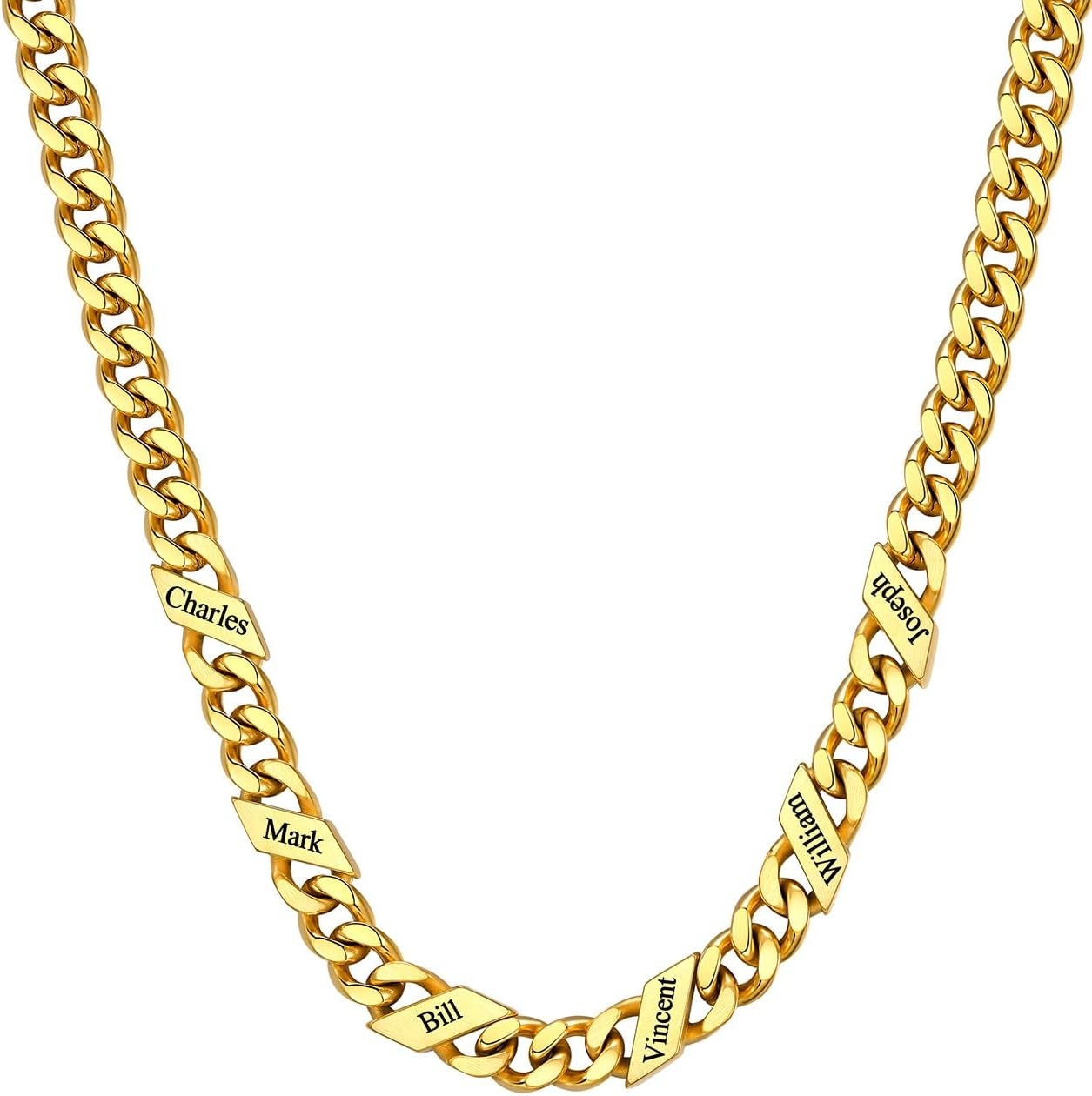 image:imageChainsHouse Personalized Cuban Link Chain for Men WomenCustom Engraved 16 Names5mm7mm9mm12mm Width Chain Name Necklace with Gift BoxHypoallergenic amp WaterproofOGoldWomen7mm width
