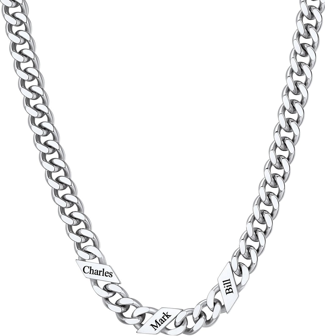 image:imageChainsHouse Personalized Cuban Link Chain for Men WomenCustom Engraved 16 Names5mm7mm9mm12mm Width Chain Name Necklace with Gift BoxHypoallergenic amp WaterproofMSteelWomen9mm width