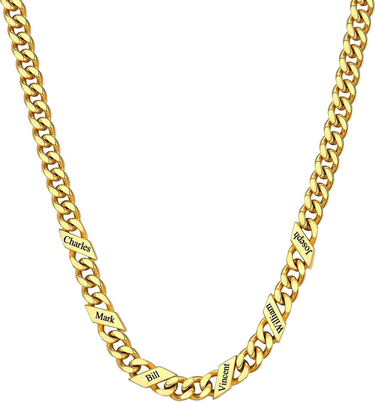 image:imageChainsHouse Personalized Cuban Link Chain for Men WomenCustom Engraved 16 Names5mm7mm9mm12mm Width Chain Name Necklace with Gift BoxHypoallergenic amp WaterproofDGoldMen7mm width