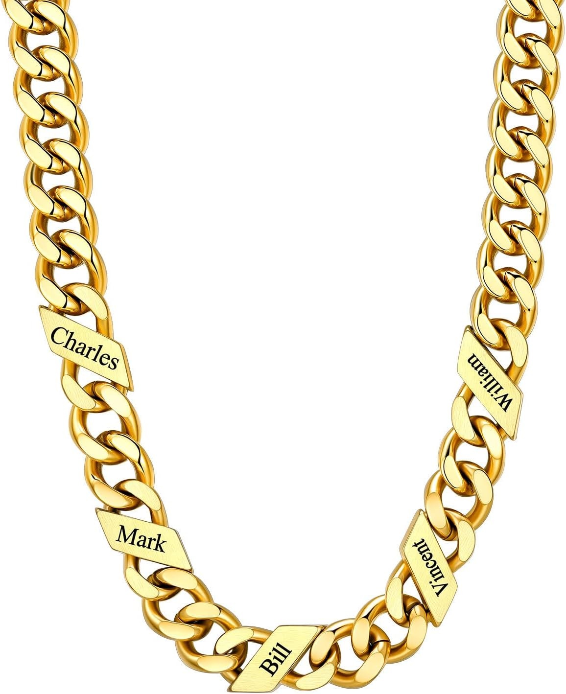 image:imageChainsHouse Personalized Cuban Link Chain for Men WomenCustom Engraved 16 Names5mm7mm9mm12mm Width Chain Name Necklace with Gift BoxHypoallergenic amp WaterproofGGoldMen9mm width