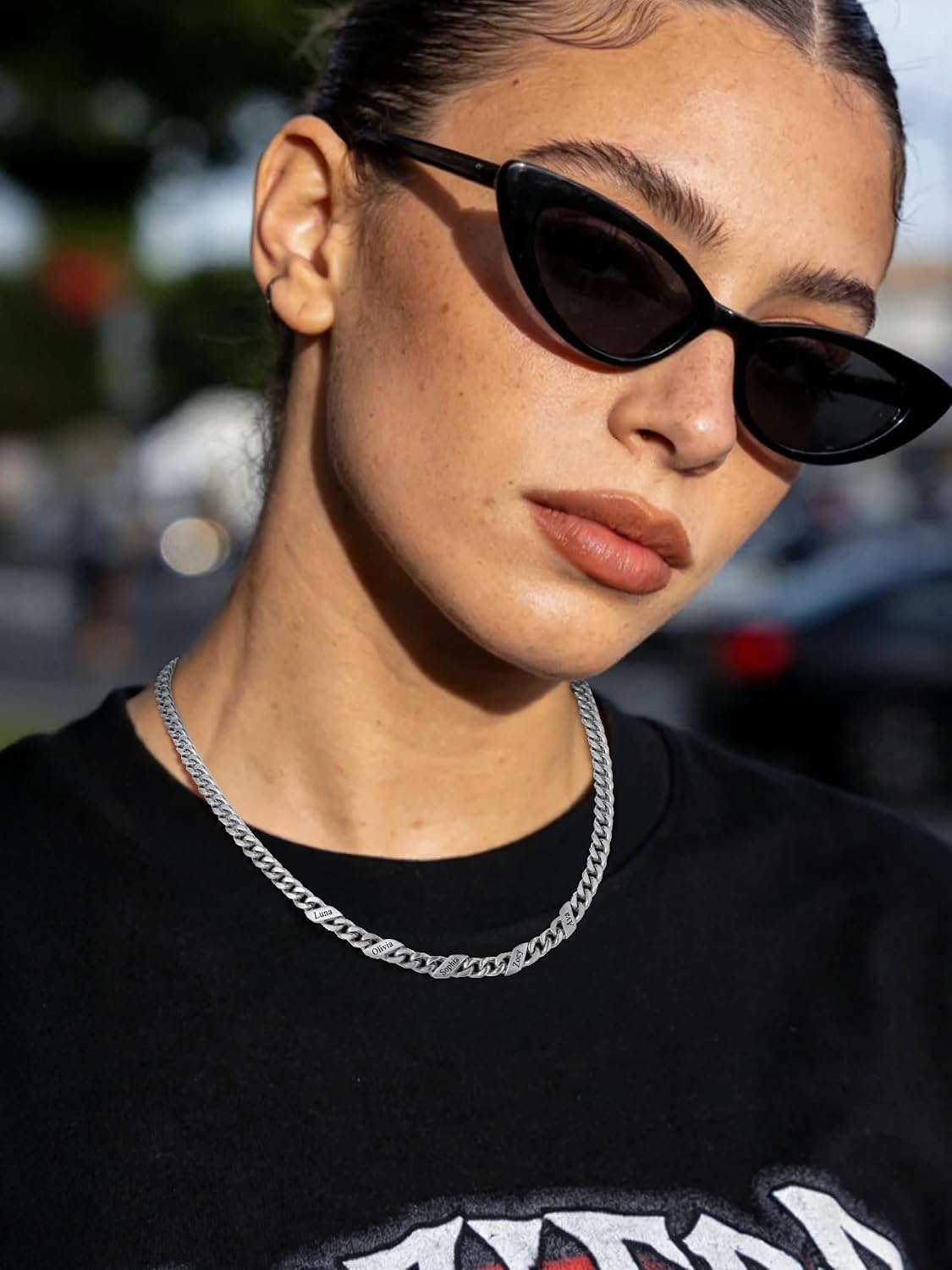 image:imageChainsHouse Personalized Cuban Link Chain for Men WomenCustom Engraved 16 Names5mm7mm9mm12mm Width Chain Name Necklace with Gift BoxHypoallergenic amp WaterproofLSteelWomen7mm width