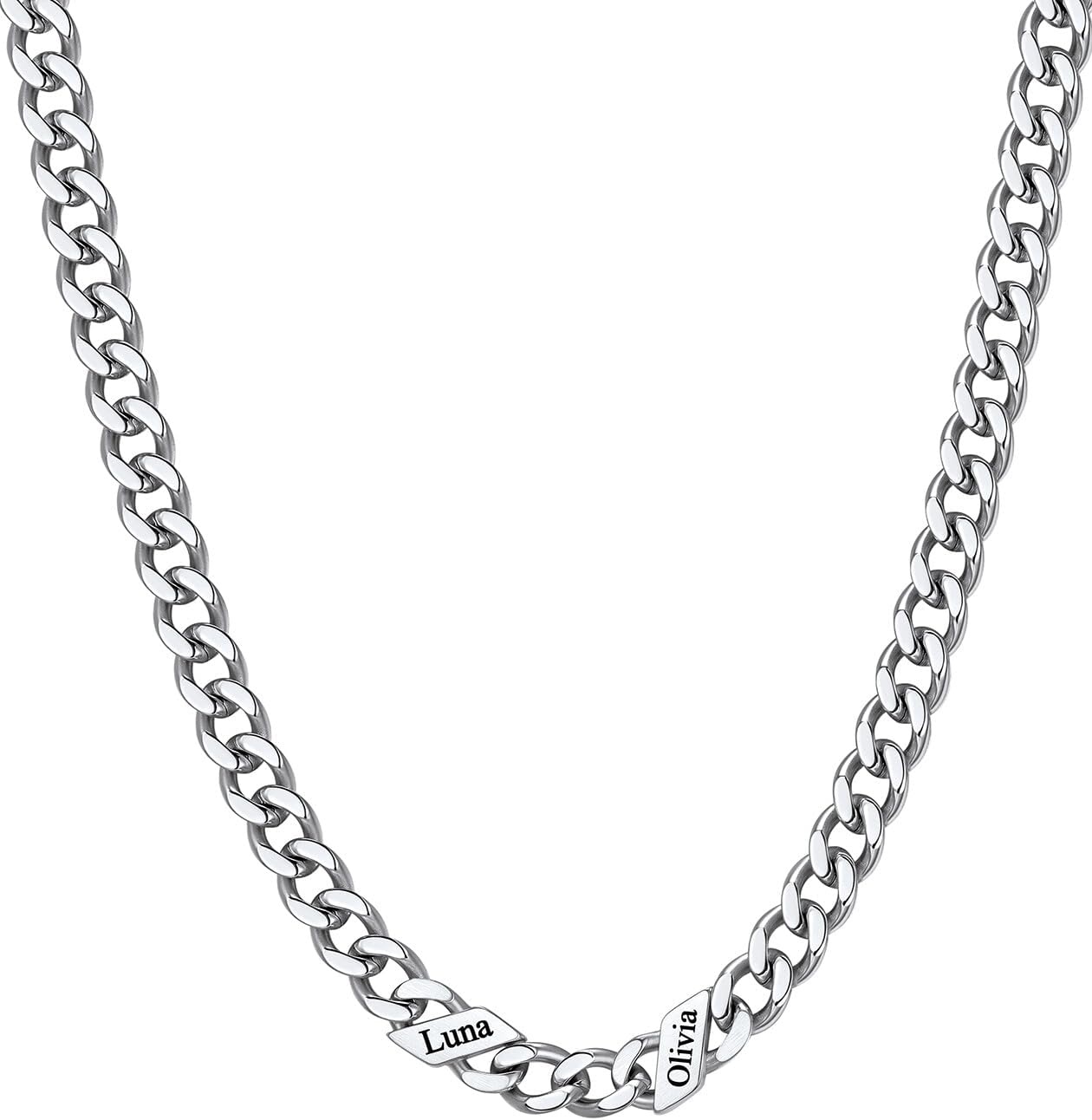image:imageChainsHouse Personalized Cuban Link Chain for Men WomenCustom Engraved 16 Names5mm7mm9mm12mm Width Chain Name Necklace with Gift BoxHypoallergenic amp WaterproofKSteelWomen5mm width