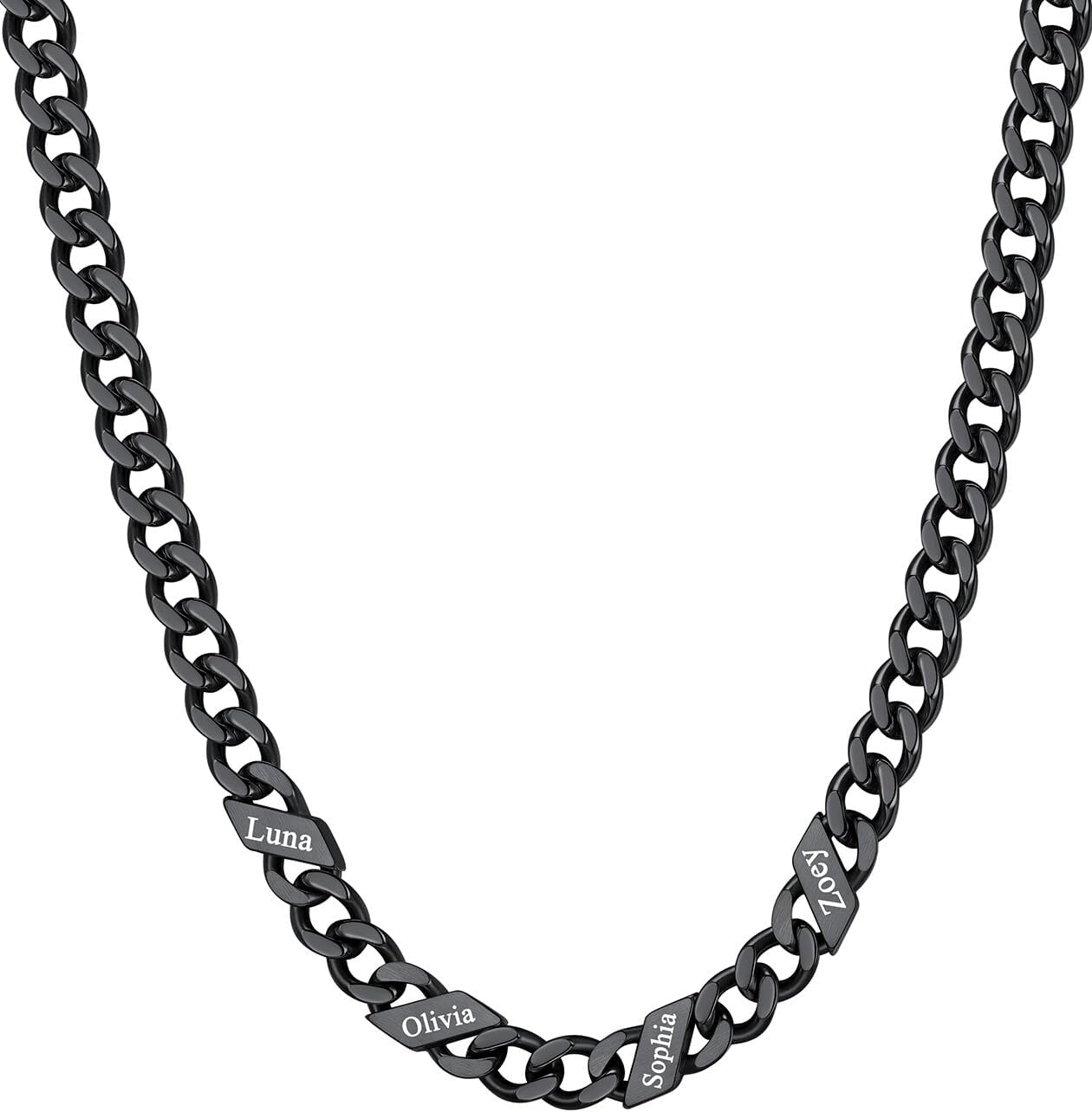 image:imageChainsHouse Personalized Cuban Link Chain for Men WomenCustom Engraved 16 Names5mm7mm9mm12mm Width Chain Name Necklace with Gift BoxHypoallergenic amp WaterproofQBlackWomen5mm width