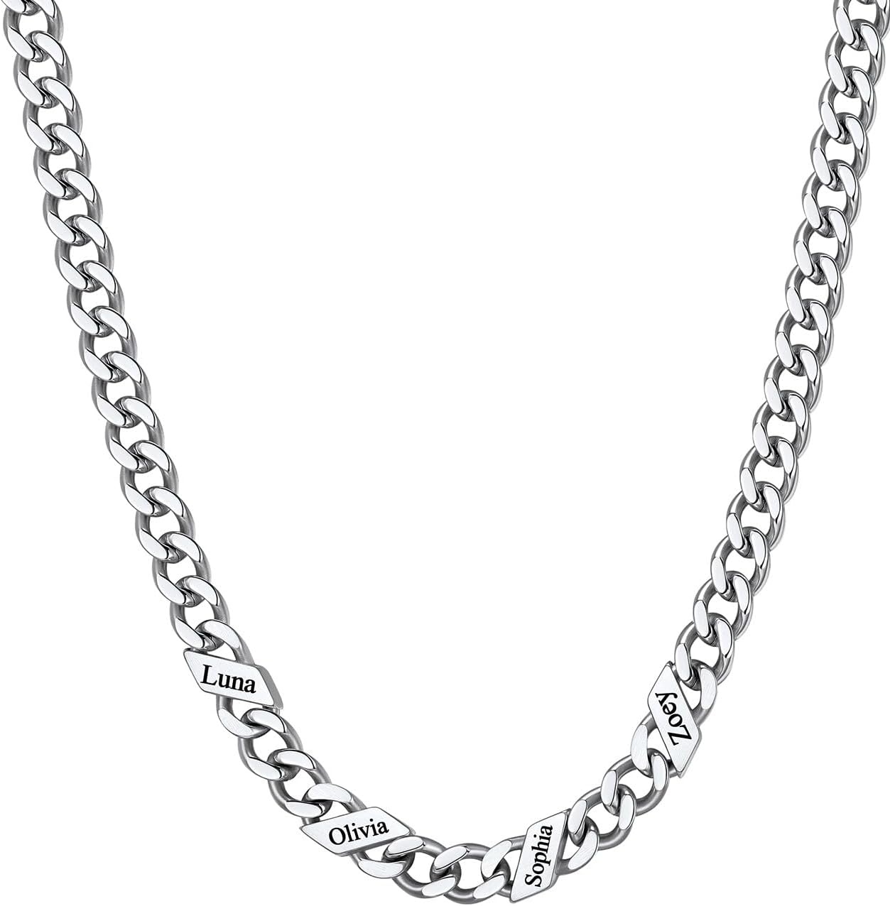 image:imageChainsHouse Personalized Cuban Link Chain for Men WomenCustom Engraved 16 Names5mm7mm9mm12mm Width Chain Name Necklace with Gift BoxHypoallergenic amp WaterproofKSteelWomen5mm width