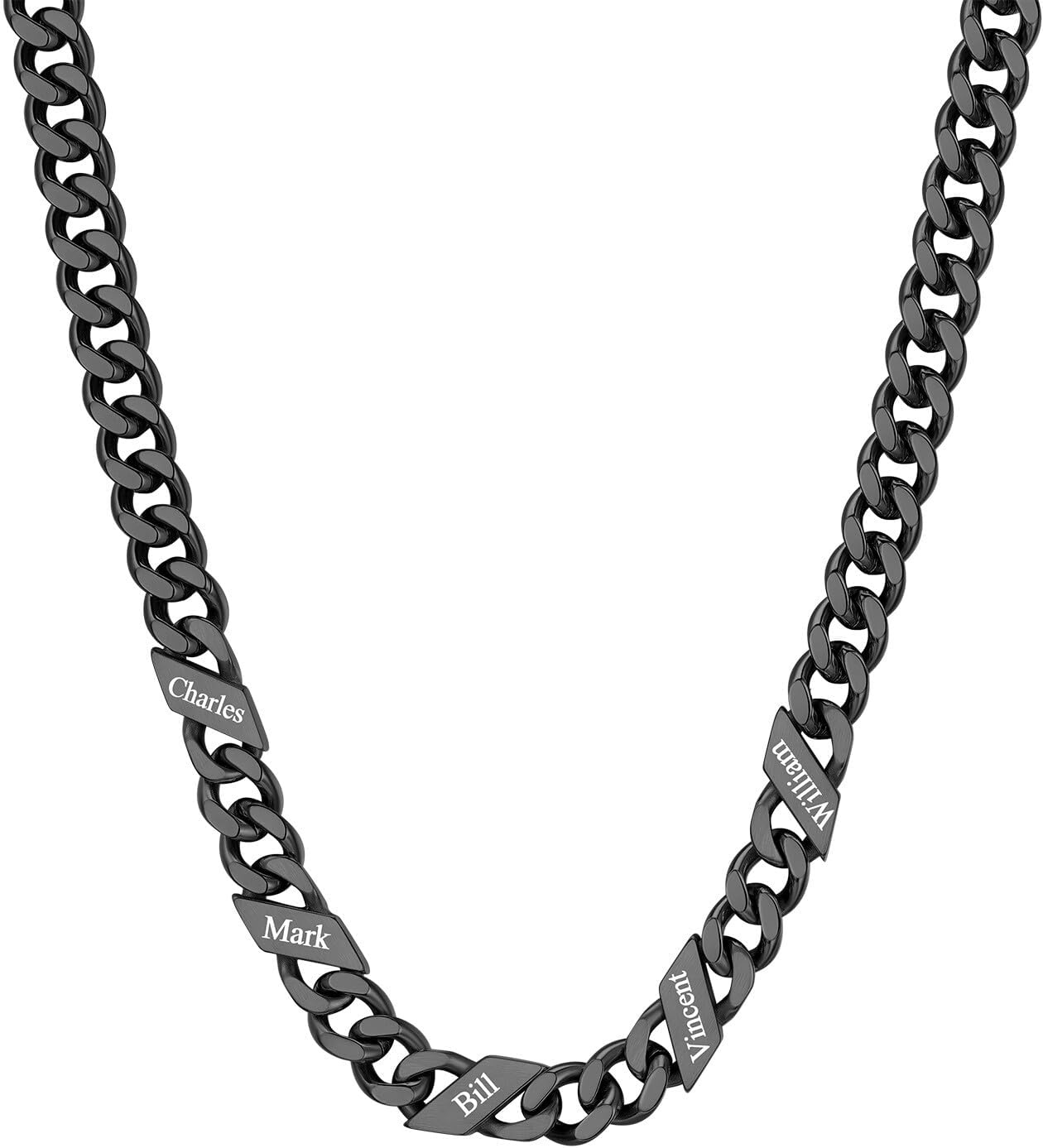 image:imageChainsHouse Personalized Cuban Link Chain for Men WomenCustom Engraved 16 Names5mm7mm9mm12mm Width Chain Name Necklace with Gift BoxHypoallergenic amp WaterproofIBlackMen9mm width
