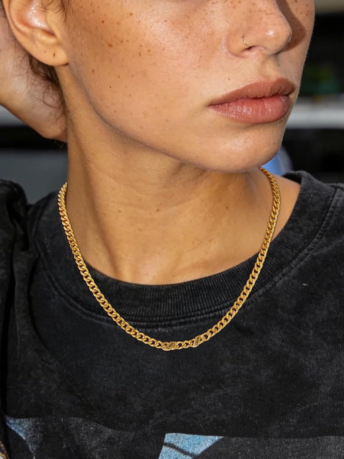 image:imageChainsHouse Personalized Cuban Link Chain for Men WomenCustom Engraved 16 Names5mm7mm9mm12mm Width Chain Name Necklace with Gift BoxHypoallergenic amp WaterproofNGoldWomen5mm width