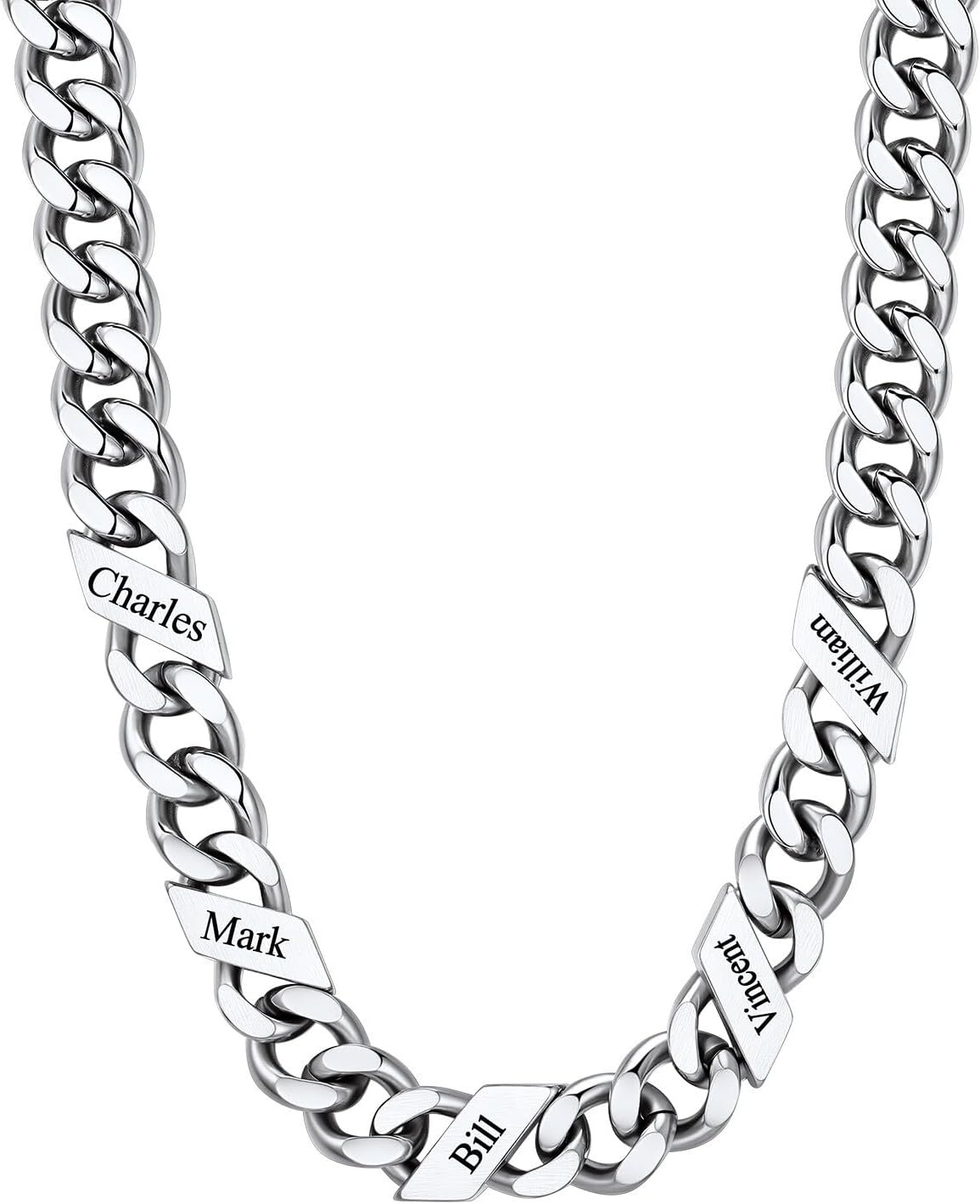 image:imageChainsHouse Personalized Cuban Link Chain for Men WomenCustom Engraved 16 Names5mm7mm9mm12mm Width Chain Name Necklace with Gift BoxHypoallergenic amp WaterproofCSteelMen12mm width