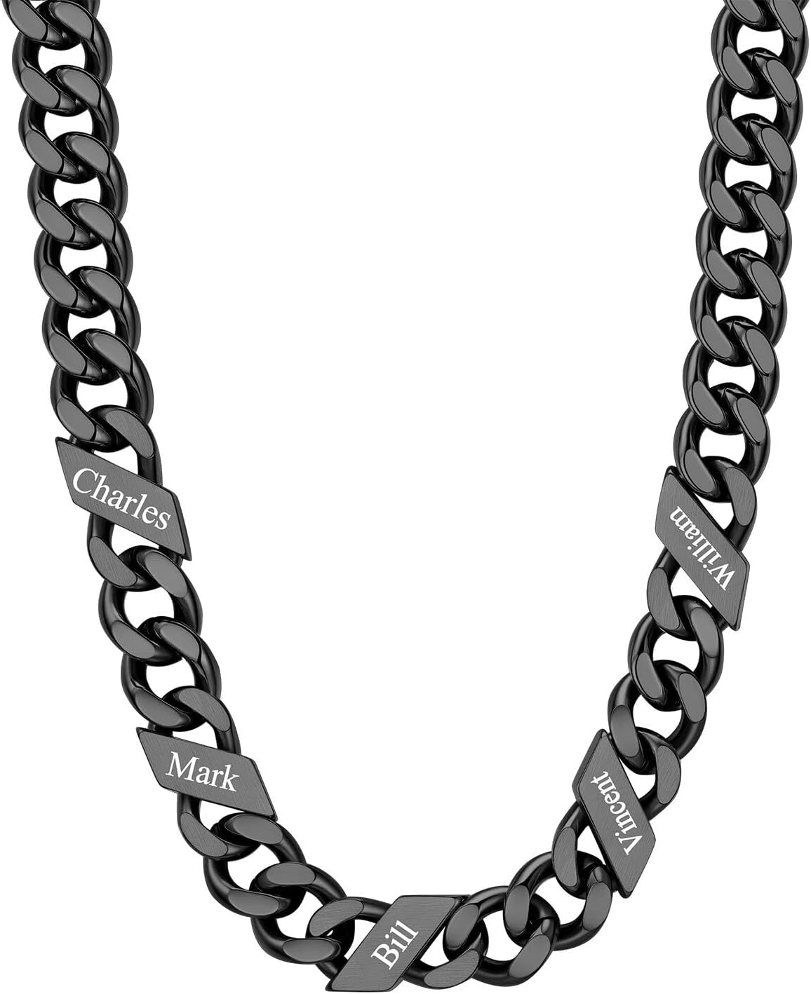 image:imageChainsHouse Personalized Cuban Link Chain for Men WomenCustom Engraved 16 Names5mm7mm9mm12mm Width Chain Name Necklace with Gift BoxHypoallergenic amp WaterproofJBlackMen12mm width