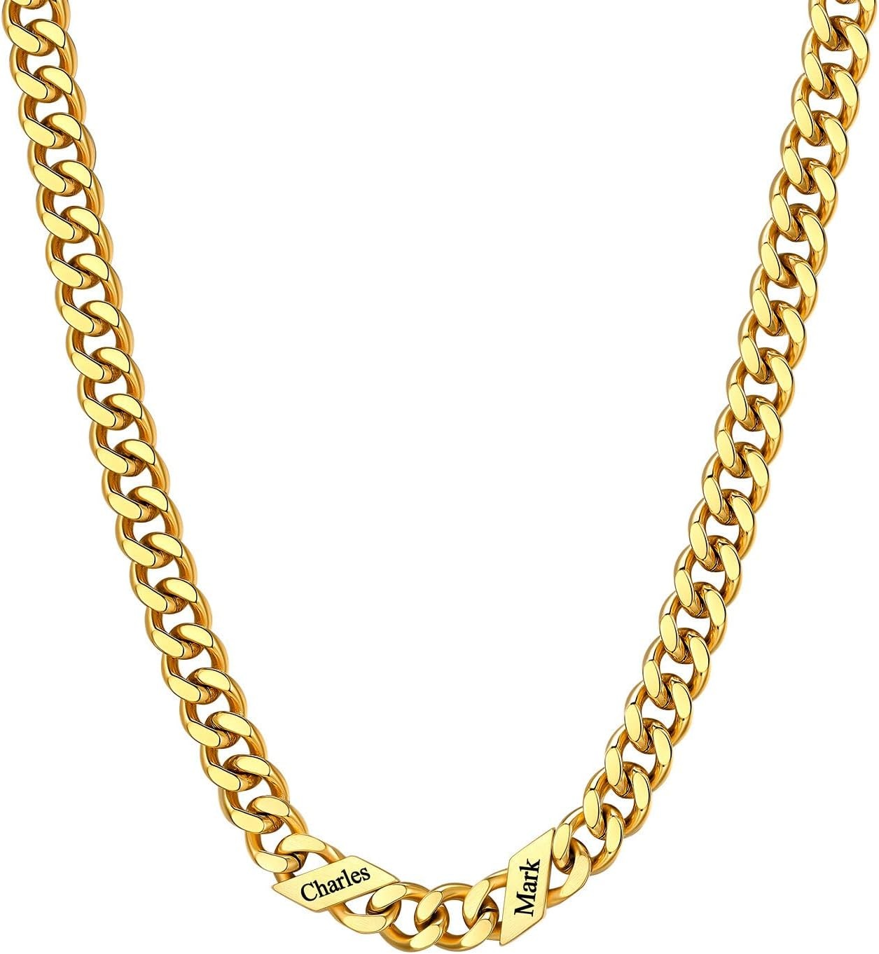 image:imageChainsHouse Personalized Cuban Link Chain for Men WomenCustom Engraved 16 Names5mm7mm9mm12mm Width Chain Name Necklace with Gift BoxHypoallergenic amp WaterproofFGoldMen9mm width