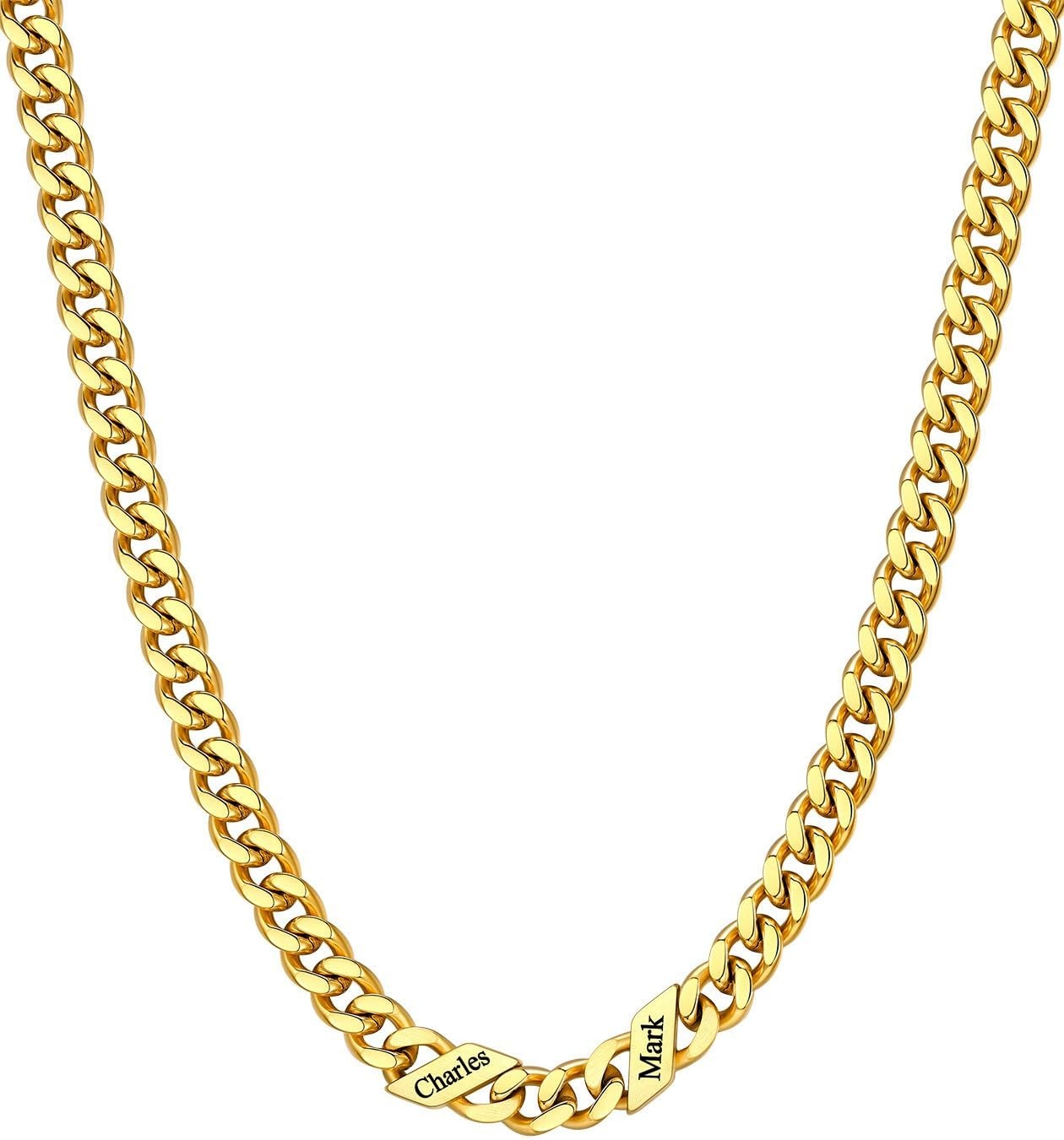image:imageChainsHouse Personalized Cuban Link Chain for Men WomenCustom Engraved 16 Names5mm7mm9mm12mm Width Chain Name Necklace with Gift BoxHypoallergenic amp WaterproofDGoldMen7mm width