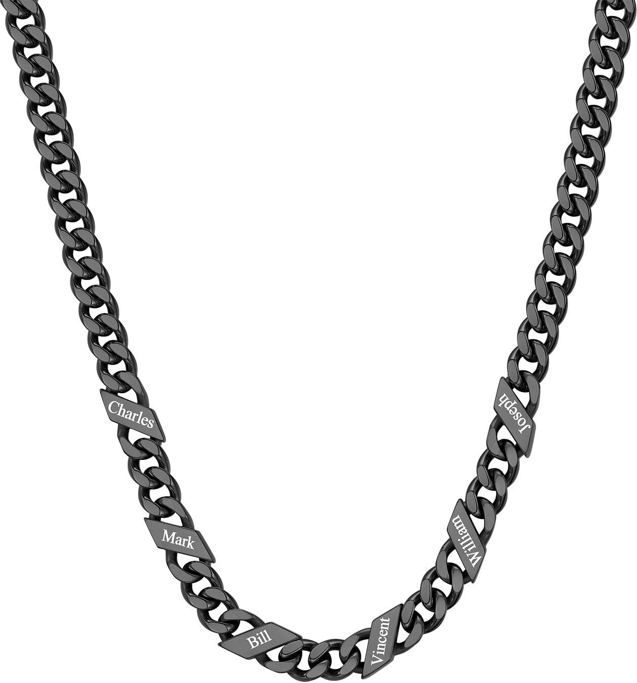 image:imageChainsHouse Personalized Cuban Link Chain for Men WomenCustom Engraved 16 Names5mm7mm9mm12mm Width Chain Name Necklace with Gift BoxHypoallergenic amp WaterproofHBlackMen7mm width