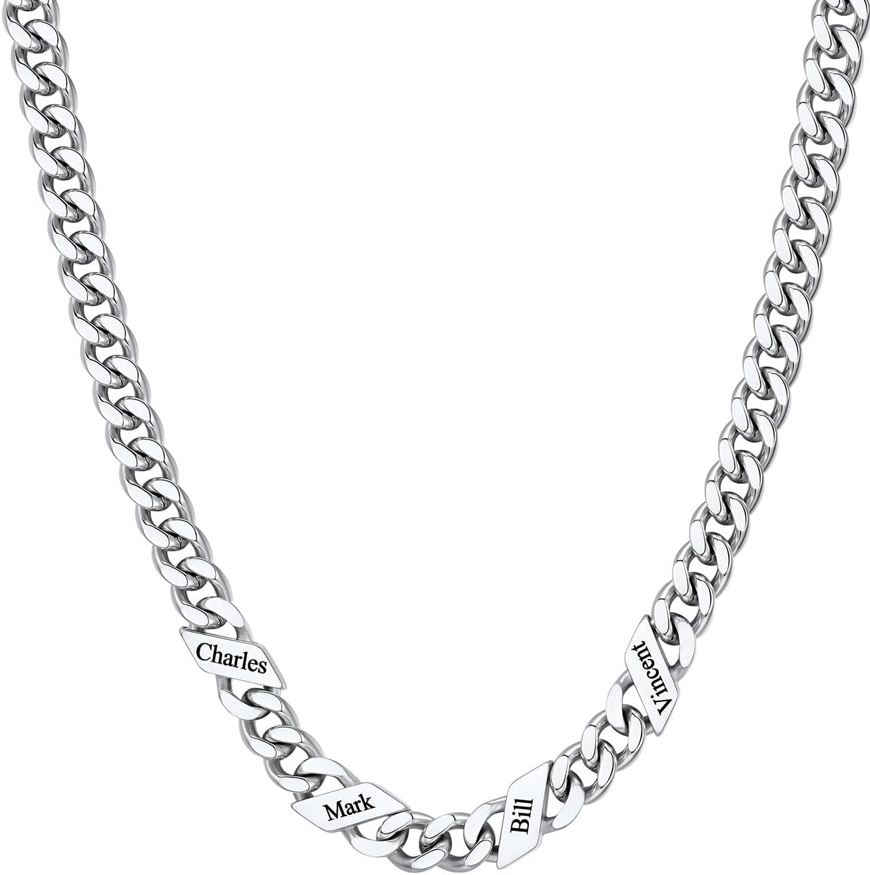 image:imageChainsHouse Personalized Cuban Link Chain for Men WomenCustom Engraved 16 Names5mm7mm9mm12mm Width Chain Name Necklace with Gift BoxHypoallergenic amp WaterproofLSteelWomen7mm width