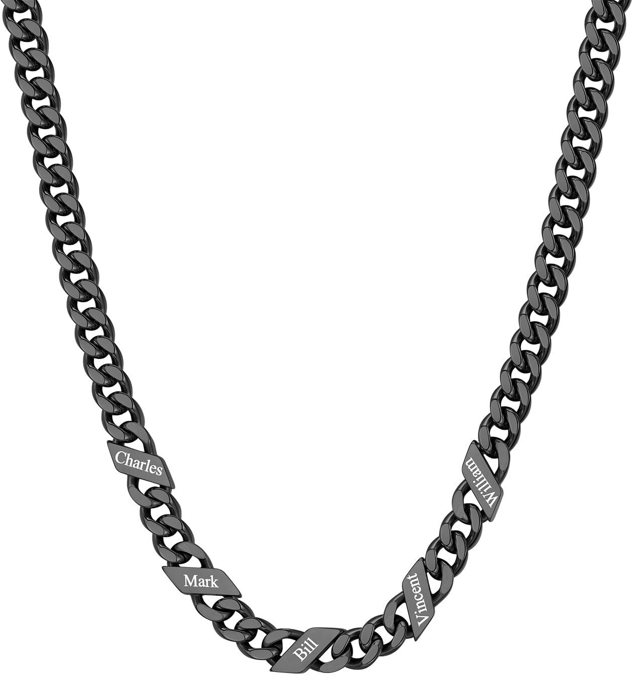 image:imageChainsHouse Personalized Cuban Link Chain for Men WomenCustom Engraved 16 Names5mm7mm9mm12mm Width Chain Name Necklace with Gift BoxHypoallergenic amp WaterproofHBlackMen7mm width