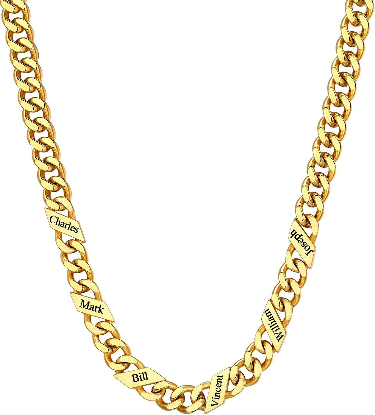 image:imageChainsHouse Personalized Cuban Link Chain for Men WomenCustom Engraved 16 Names5mm7mm9mm12mm Width Chain Name Necklace with Gift BoxHypoallergenic amp WaterproofFGoldMen9mm width