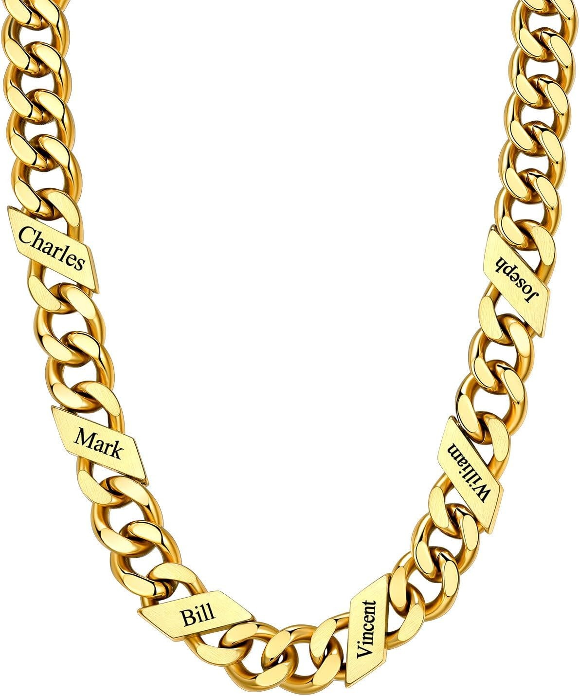 image:imageChainsHouse Personalized Cuban Link Chain for Men WomenCustom Engraved 16 Names5mm7mm9mm12mm Width Chain Name Necklace with Gift BoxHypoallergenic amp WaterproofGGoldMen9mm width