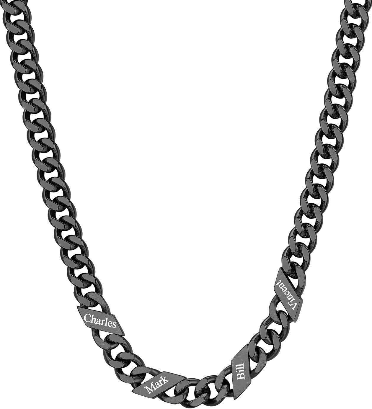 image:imageChainsHouse Personalized Cuban Link Chain for Men WomenCustom Engraved 16 Names5mm7mm9mm12mm Width Chain Name Necklace with Gift BoxHypoallergenic amp WaterproofIBlackMen9mm width