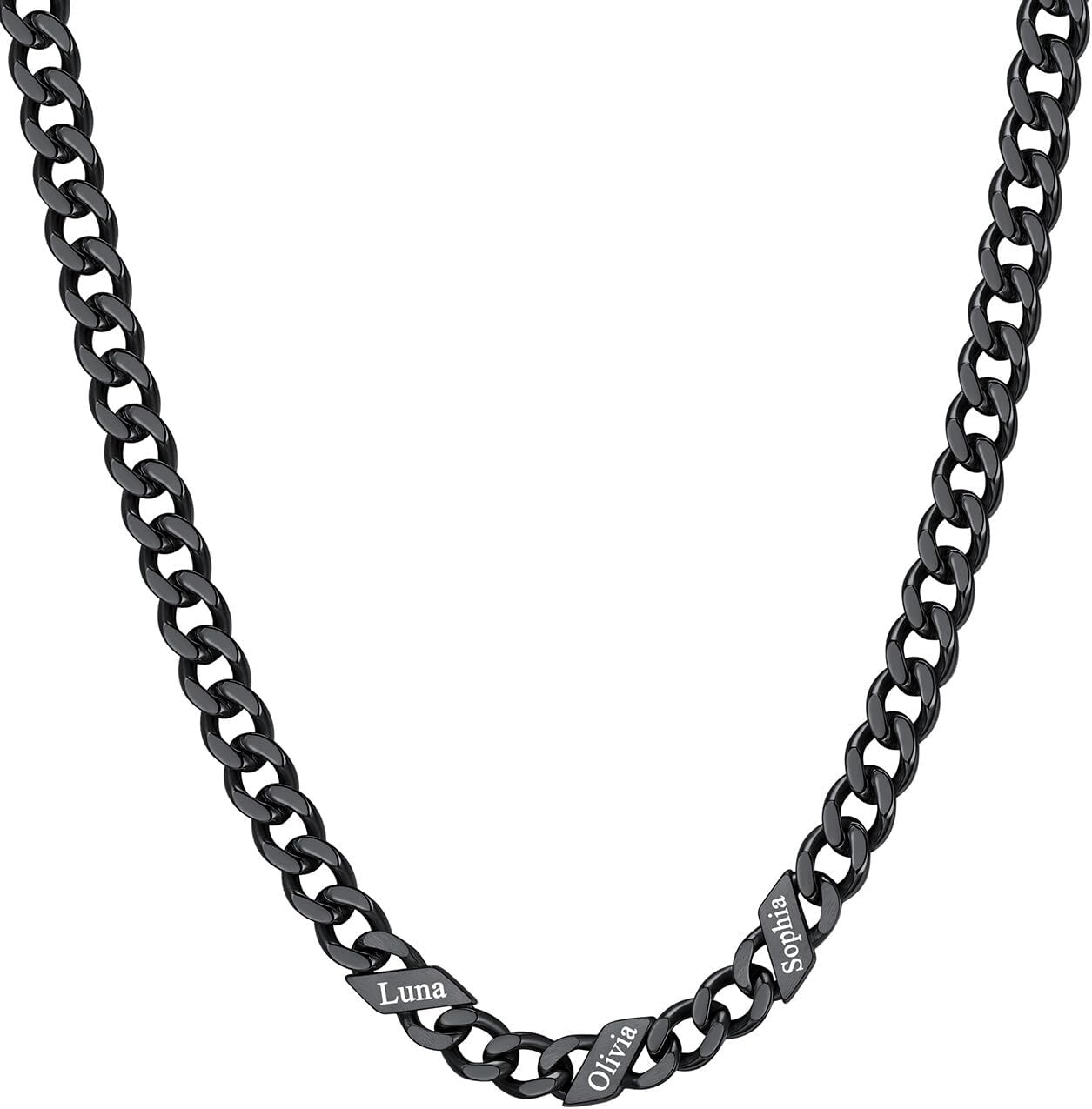 image:imageChainsHouse Personalized Cuban Link Chain for Men WomenCustom Engraved 16 Names5mm7mm9mm12mm Width Chain Name Necklace with Gift BoxHypoallergenic amp WaterproofQBlackWomen5mm width