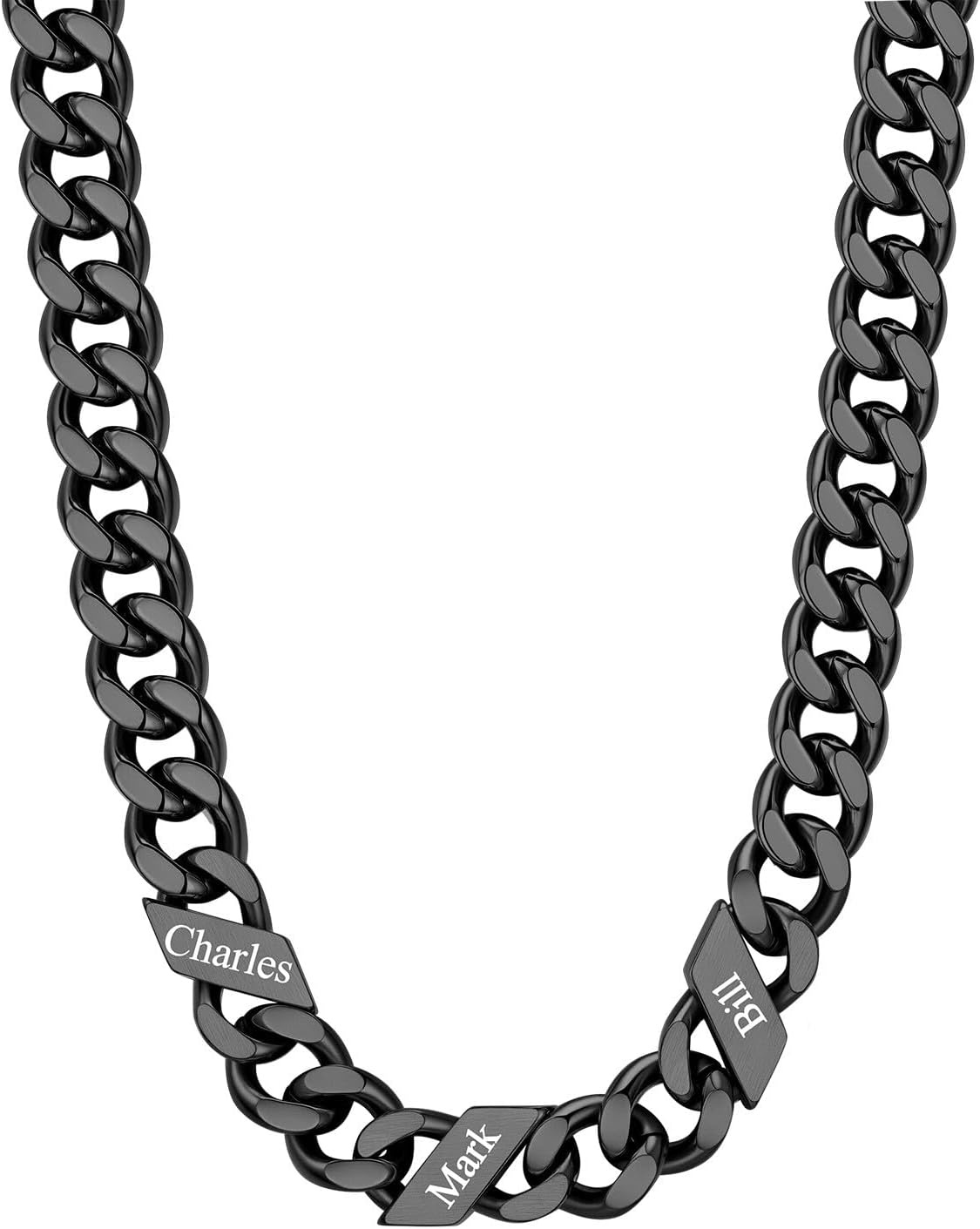 image:imageChainsHouse Personalized Cuban Link Chain for Men WomenCustom Engraved 16 Names5mm7mm9mm12mm Width Chain Name Necklace with Gift BoxHypoallergenic amp WaterproofJBlackMen12mm width