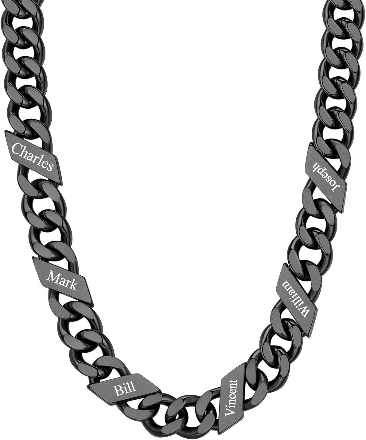 image:imageChainsHouse Personalized Cuban Link Chain for Men WomenCustom Engraved 16 Names5mm7mm9mm12mm Width Chain Name Necklace with Gift BoxHypoallergenic amp WaterproofJBlackMen12mm width