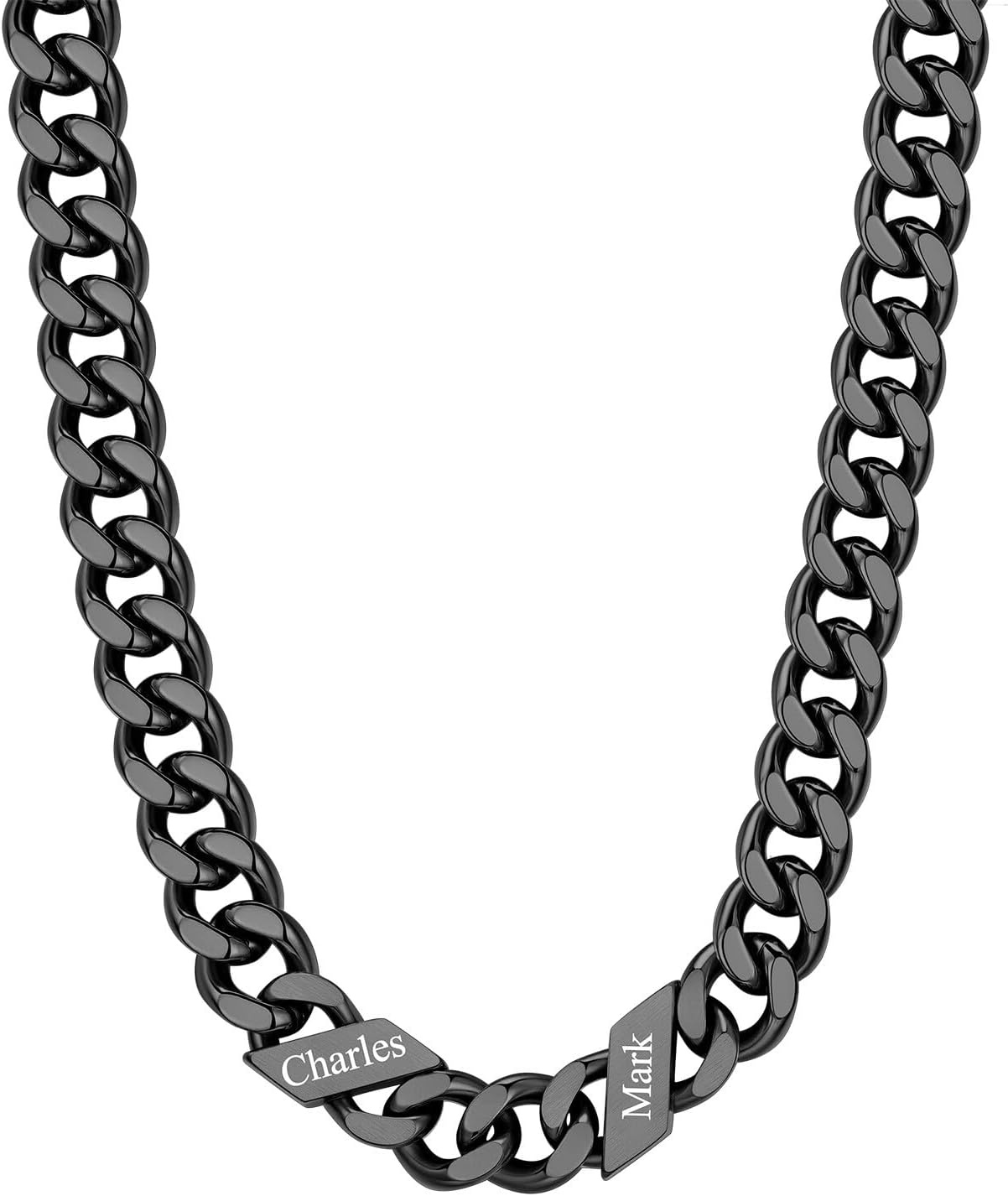 image:imageChainsHouse Personalized Cuban Link Chain for Men WomenCustom Engraved 16 Names5mm7mm9mm12mm Width Chain Name Necklace with Gift BoxHypoallergenic amp WaterproofJBlackMen12mm width