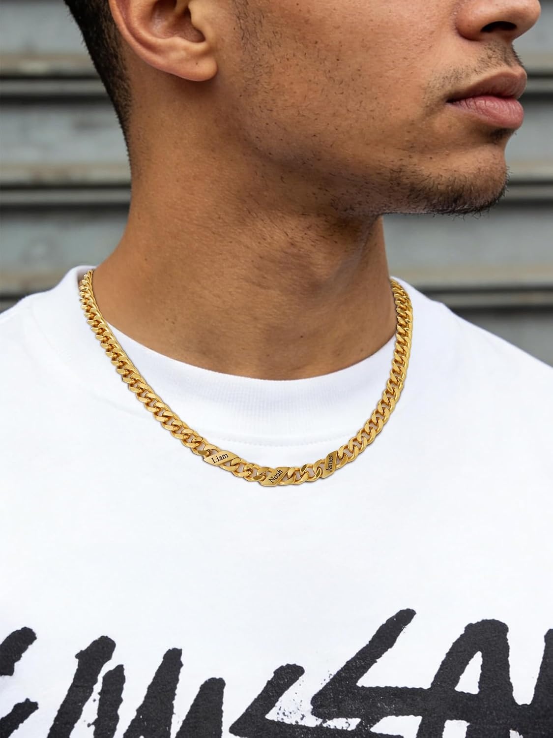 image:imageChainsHouse Personalized Cuban Link Chain for Men WomenCustom Engraved 16 Names5mm7mm9mm12mm Width Chain Name Necklace with Gift BoxHypoallergenic amp WaterproofFGoldMen9mm width