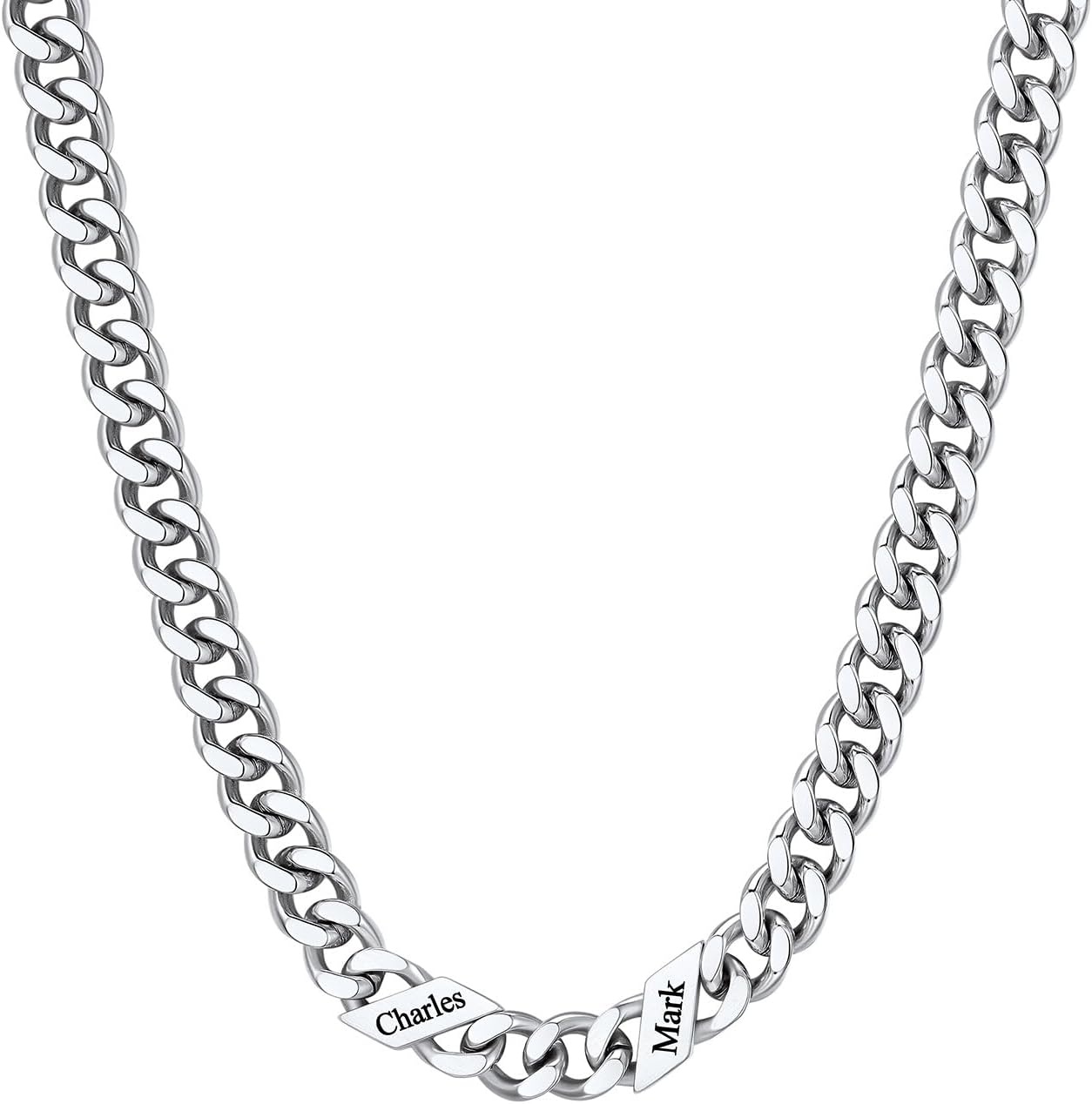 image:imageChainsHouse Personalized Cuban Link Chain for Men WomenCustom Engraved 16 Names5mm7mm9mm12mm Width Chain Name Necklace with Gift BoxHypoallergenic amp WaterproofMSteelWomen9mm width