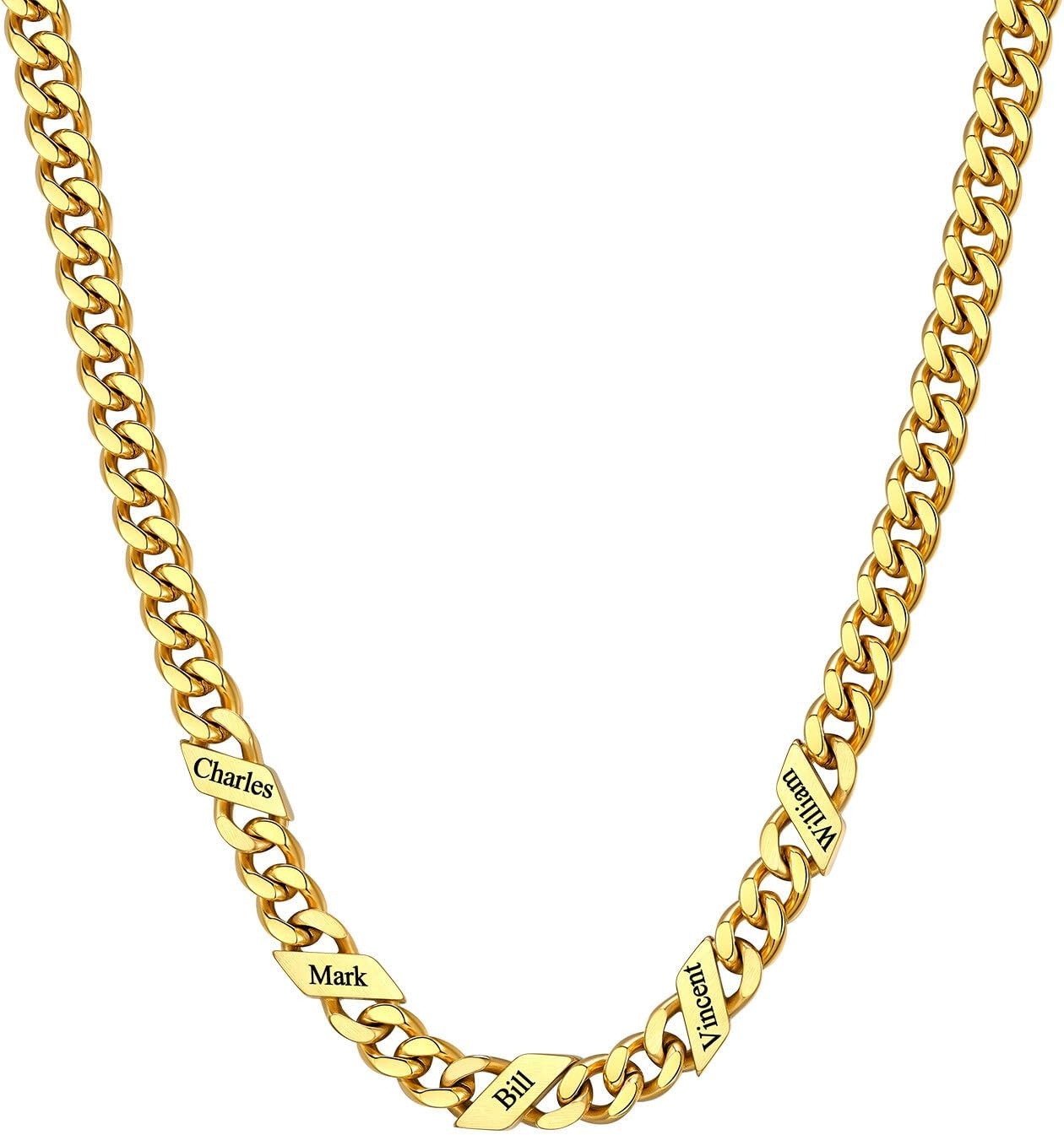 image:imageChainsHouse Personalized Cuban Link Chain for Men WomenCustom Engraved 16 Names5mm7mm9mm12mm Width Chain Name Necklace with Gift BoxHypoallergenic amp WaterproofDGoldMen7mm width