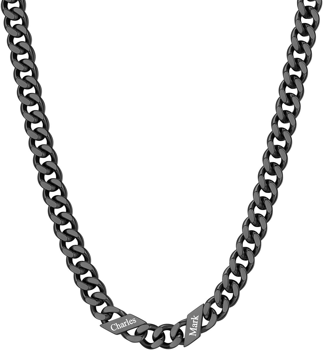 image:imageChainsHouse Personalized Cuban Link Chain for Men WomenCustom Engraved 16 Names5mm7mm9mm12mm Width Chain Name Necklace with Gift BoxHypoallergenic amp WaterproofIBlackMen9mm width