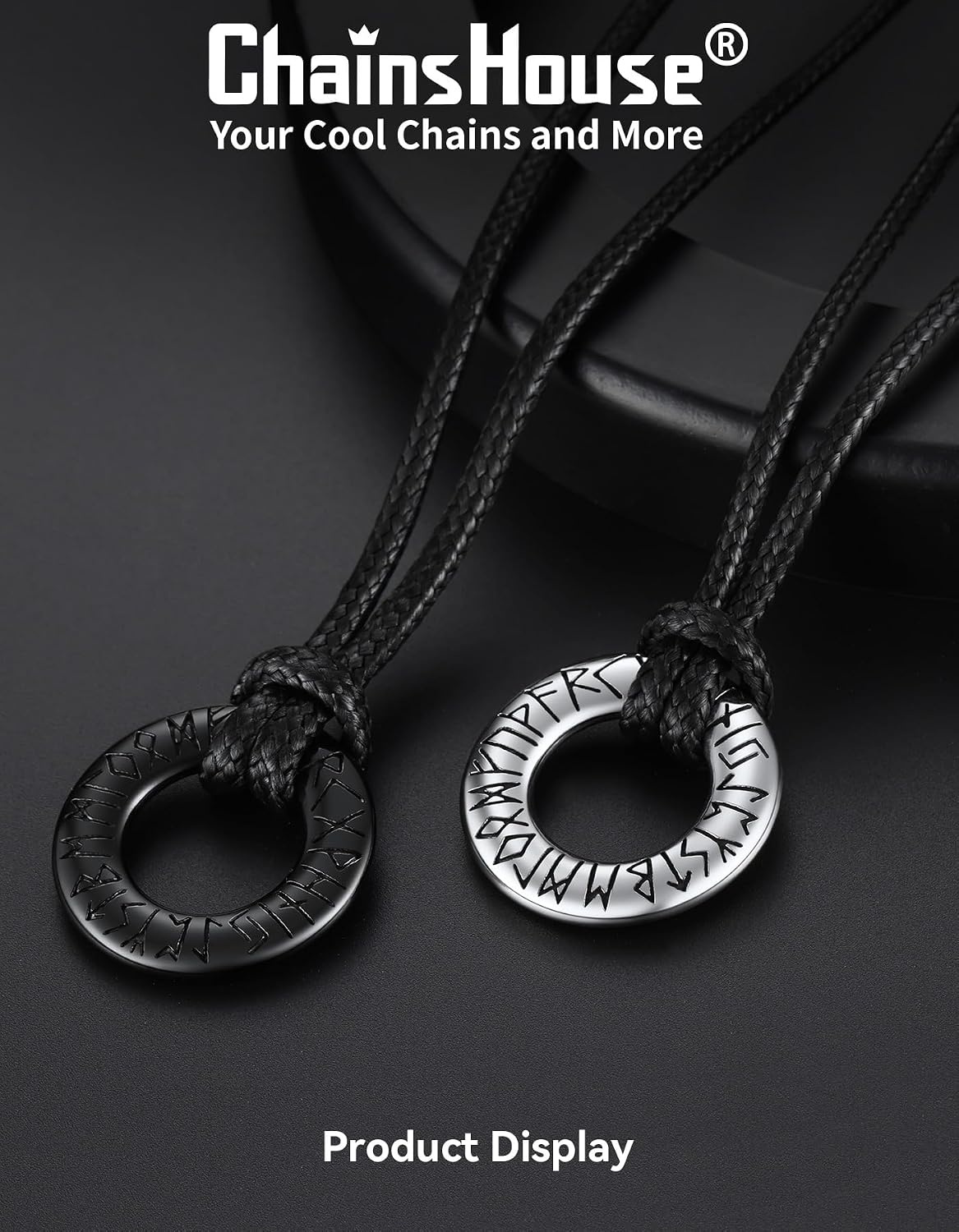 image:imageChainsHouse Viking Rune Necklace for Men Stainless Steel Norse Mobius Ring amp Viking Circle Pendant Nordic Mythology Protection Amulet with Adjustable Wax Cord with Gift Boxc CircleSteel