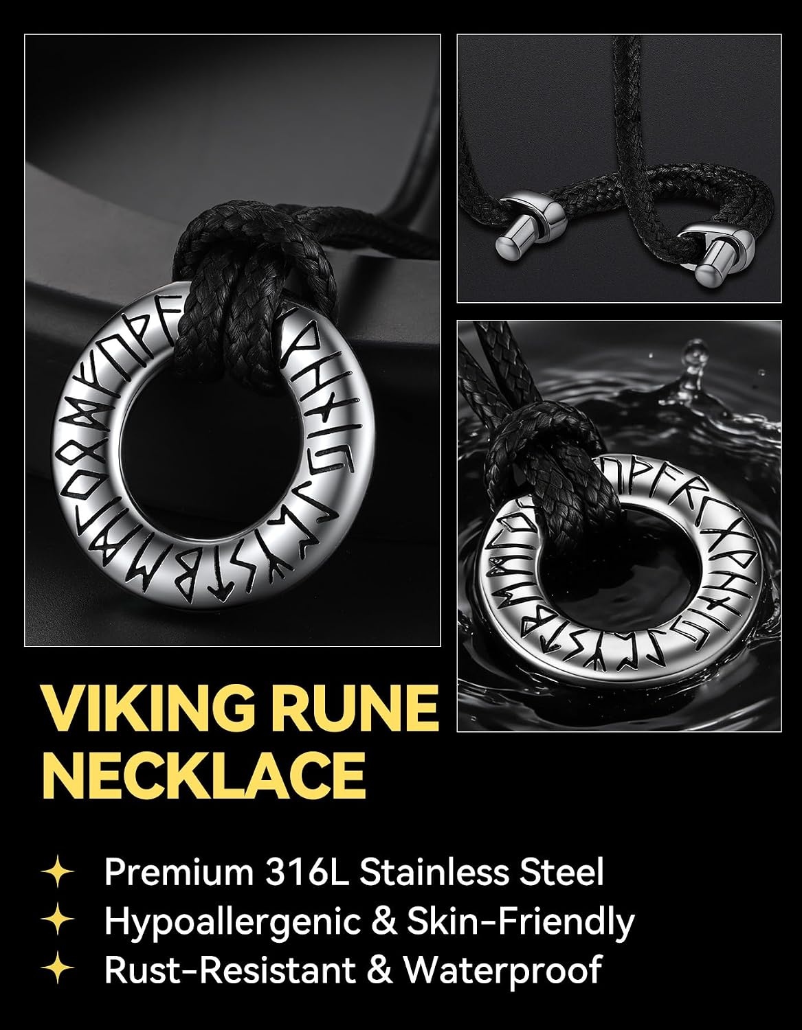 image:imageChainsHouse Viking Rune Necklace for Men Stainless Steel Norse Mobius Ring amp Viking Circle Pendant Nordic Mythology Protection Amulet with Adjustable Wax Cord with Gift Boxc CircleSteel