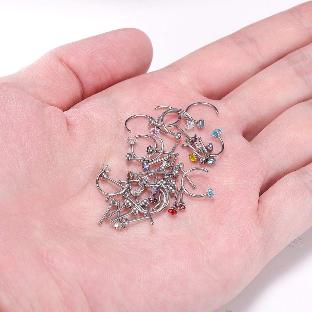 image:imagePunkTracker 20G 42Pcs Nose Rings Nose Rings for Women L Shape Surgical Steel Nose Ring Nose Hoops Stud Screw Nose Piercing Jewelry