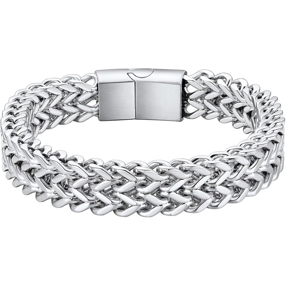 image:imageChainsHouse Bracelet for Men 316L Stainless Steel Franco Cuban Link Chain Bracelet with Sturdy Clasp 61012MM Widths 75839 Inch Lengths Gift for Husband or Dad0312mm widthSteel
