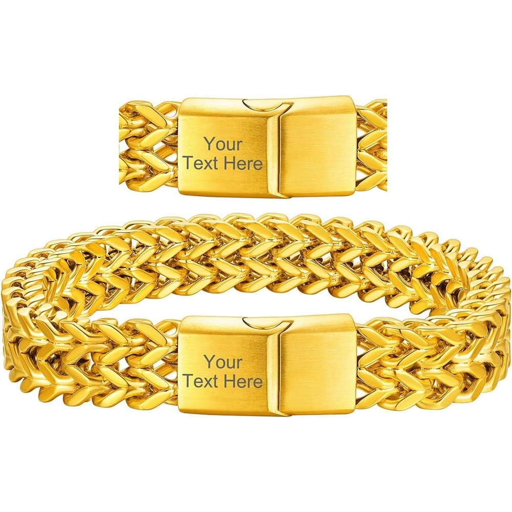 image:imageChainsHouse Bracelet for Men 316L Stainless Steel Franco Cuban Link Chain Bracelet with Sturdy Clasp 61012MM Widths 75839 Inch Lengths Gift for Husband or Dad18 12mmGold PlatedCustom