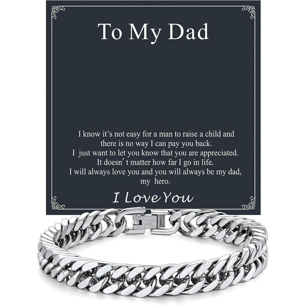 image:imageChainsHouse Cuban Link Chain Bracelet Anniversary Birthday Valentines Fathers Day Stainless SteelBlack Bracelet Men To My Man Love Husband Dad Chain Bracelet for Men Him Jewelry Gifts01To My DadSteel