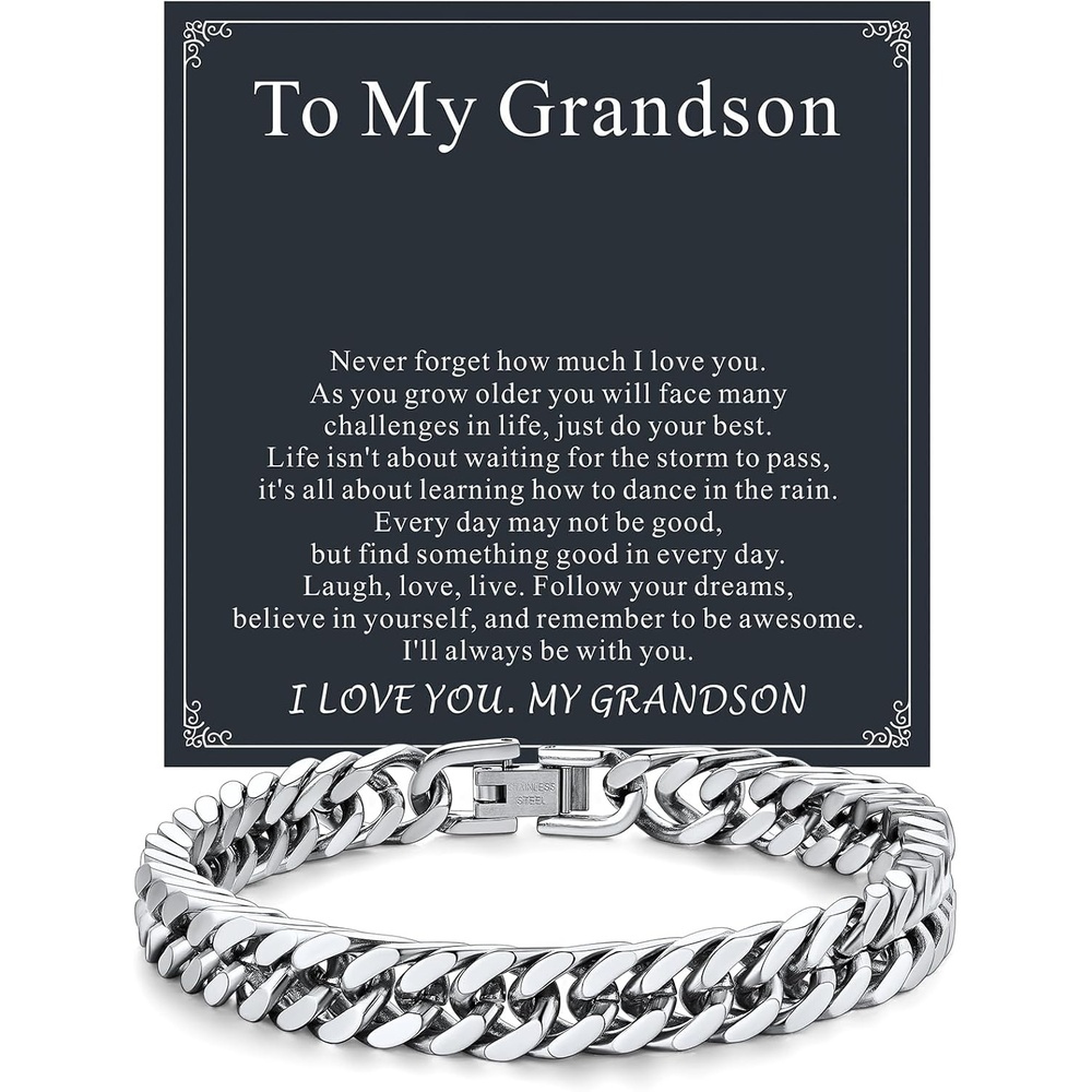 image:imageChainsHouse Cuban Link Chain Bracelet Anniversary Birthday Valentines Fathers Day Stainless SteelBlack Bracelet Men To My Man Love Husband Dad Chain Bracelet for Men Him Jewelry Gifts01To My GrandsonSteel